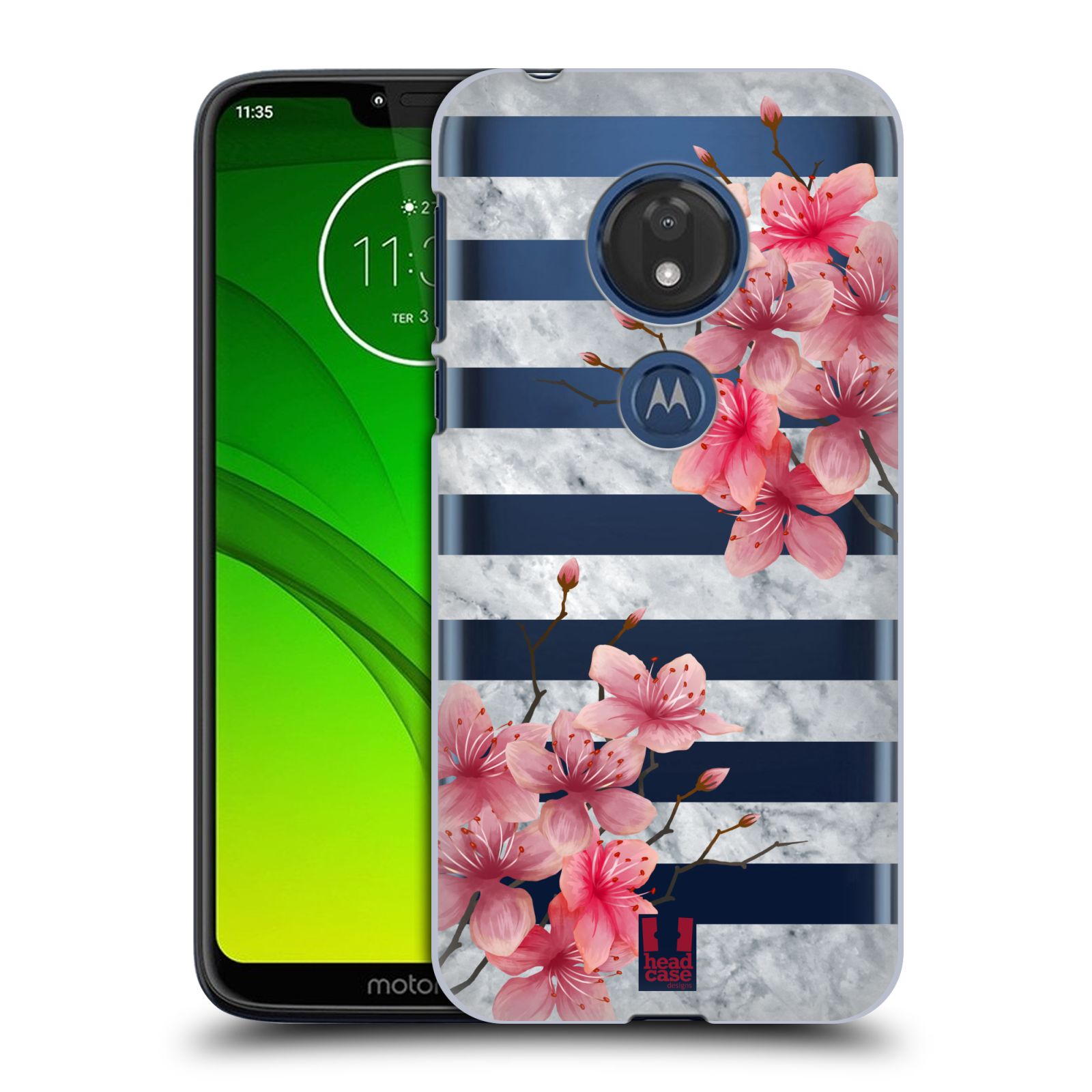 Pouzdro na mobil Motorola Moto G7 Play růžové květy v rozkvětu a mramor