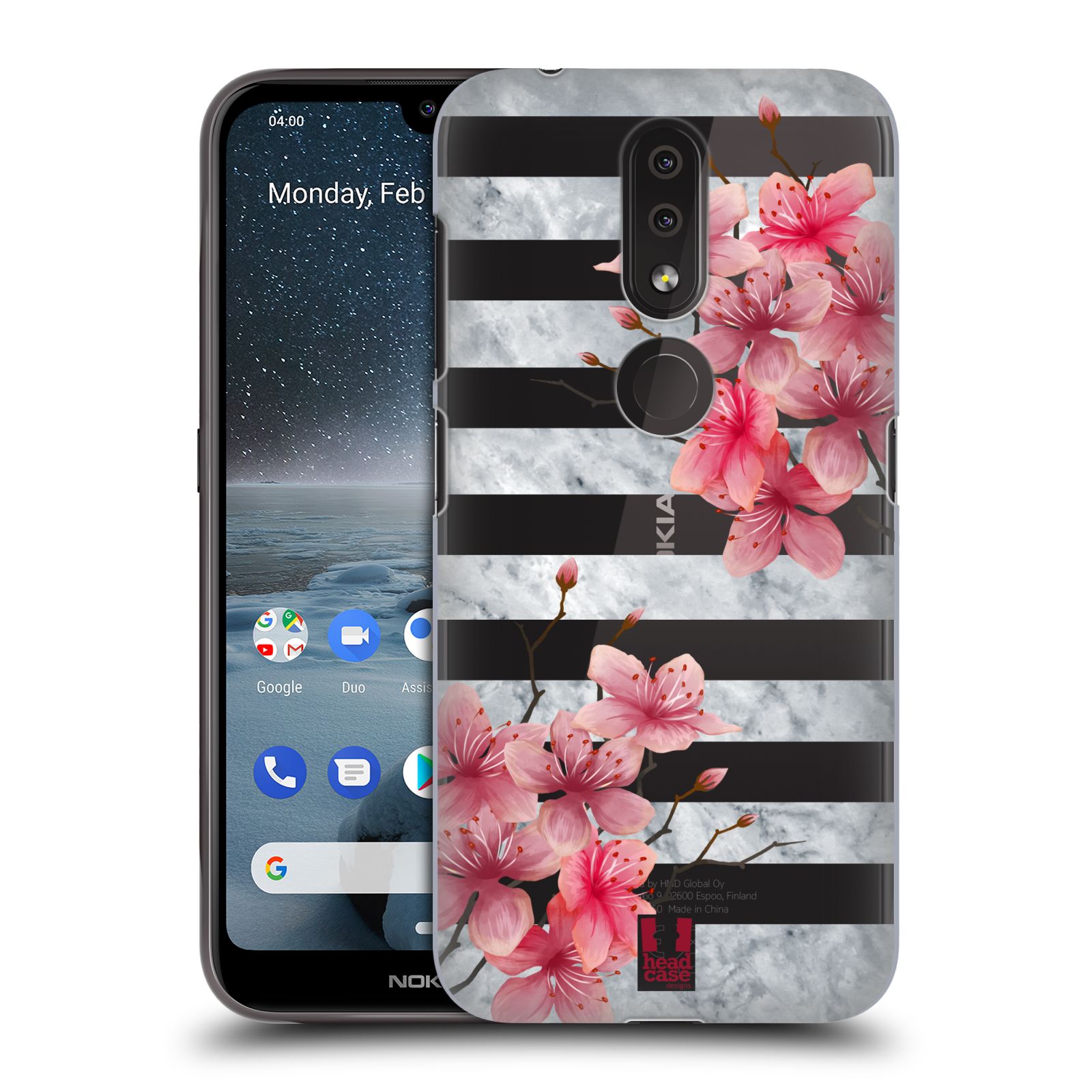 Pouzdro na mobil Nokia 4.2 - HEAD CASE - růžové květy v rozkvětu a mramor