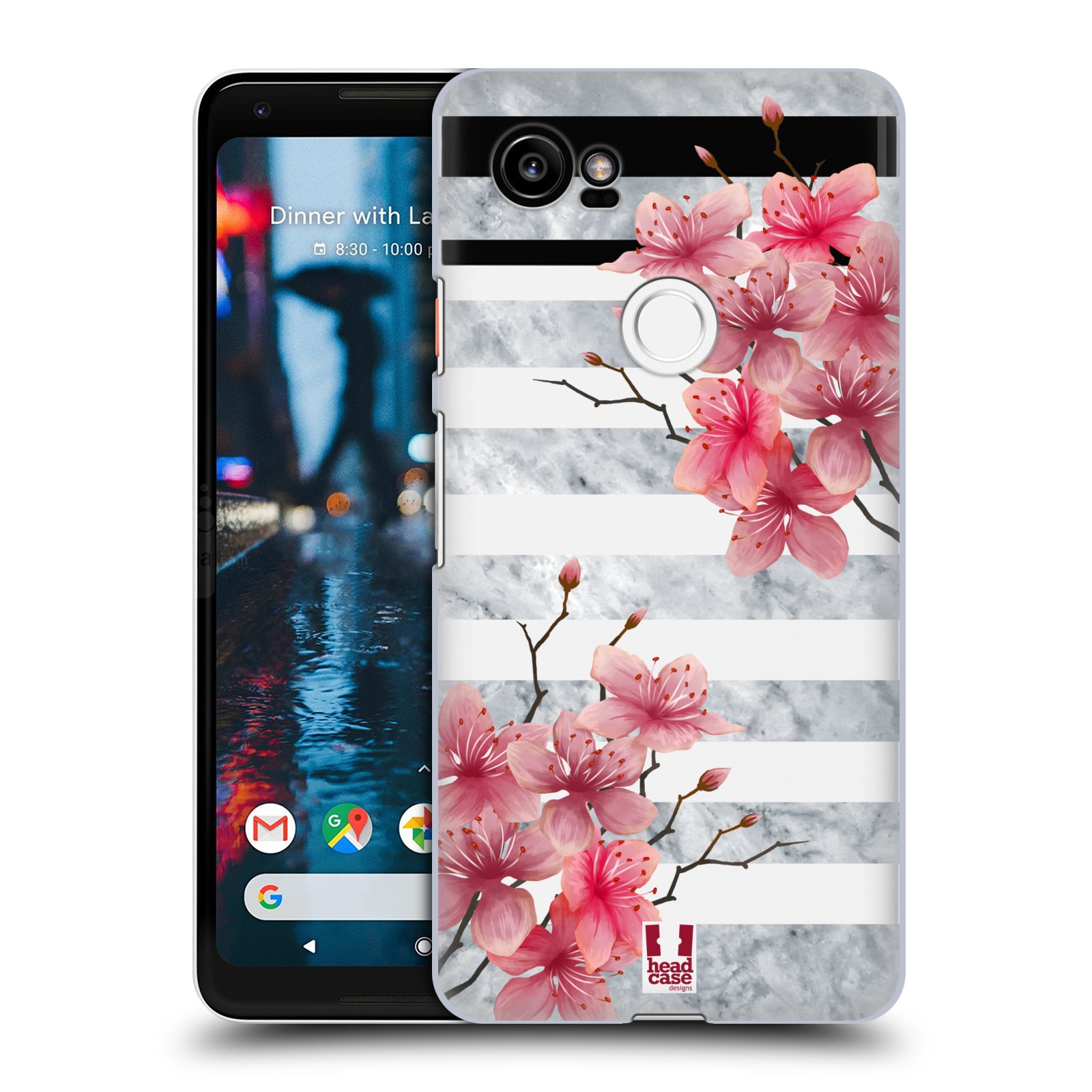 HEAD CASE plastový obal na mobil Google Pixel 2 XL růžové květy v rozkvětu a mramor