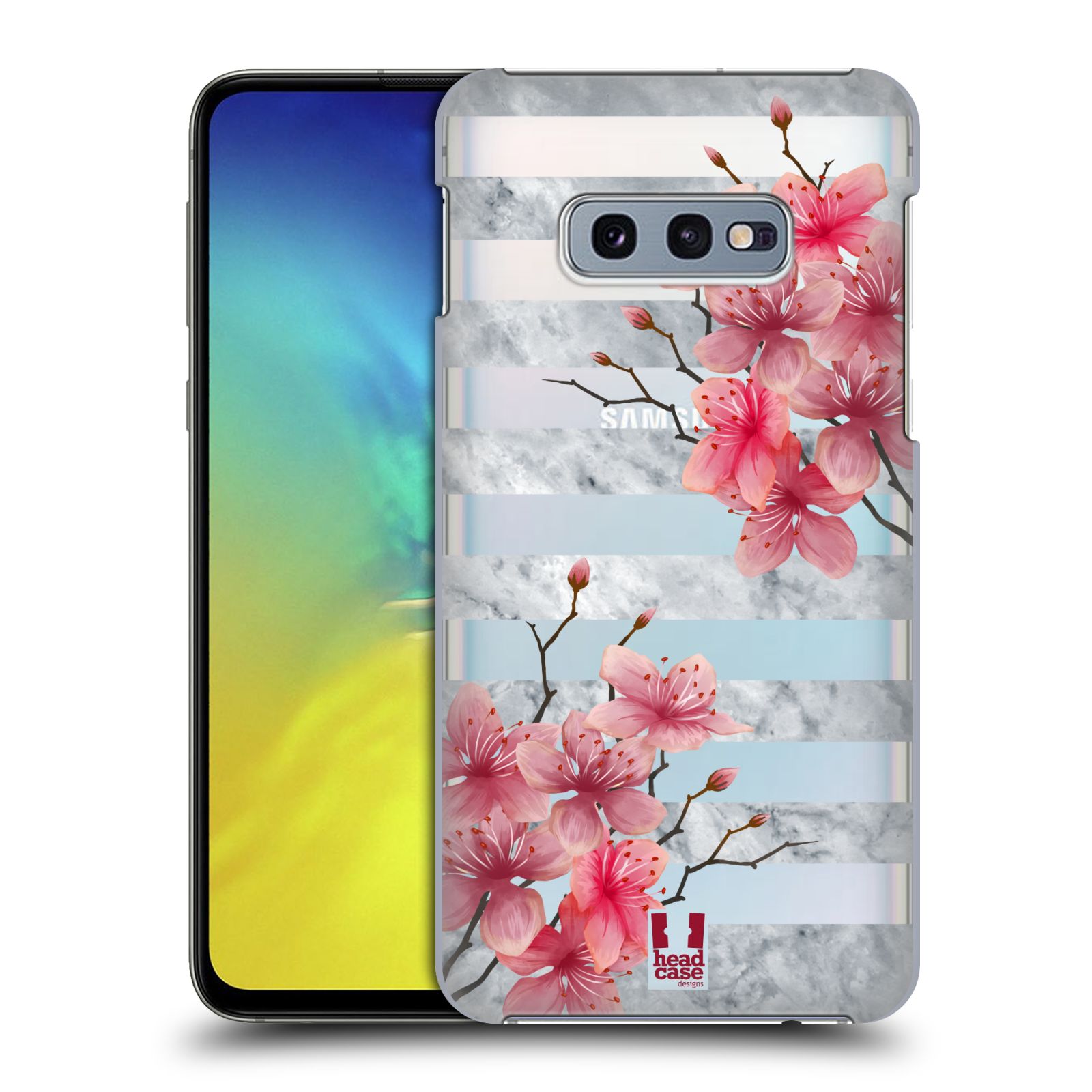 Pouzdro na mobil Samsung Galaxy S10e - HEAD CASE - růžové květy v rozkvětu a mramor