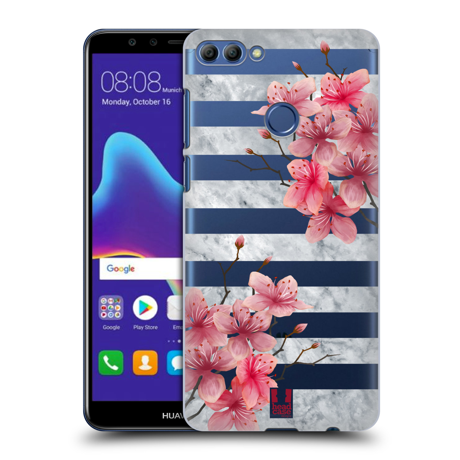 HEAD CASE plastový obal na mobil Huawei Y9 2018 růžové květy v rozkvětu a mramor