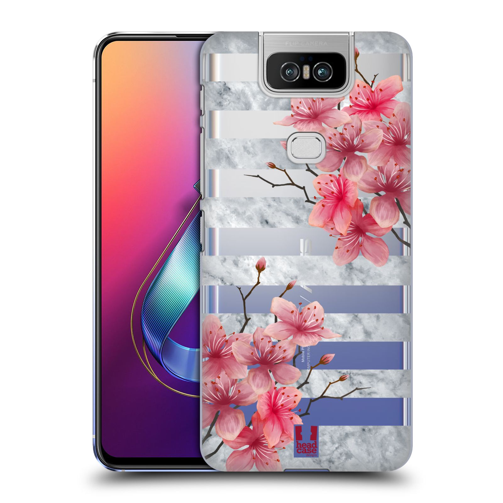 Pouzdro na mobil Asus Zenfone 6 ZS630KL - HEAD CASE - růžové květy v rozkvětu a mramor