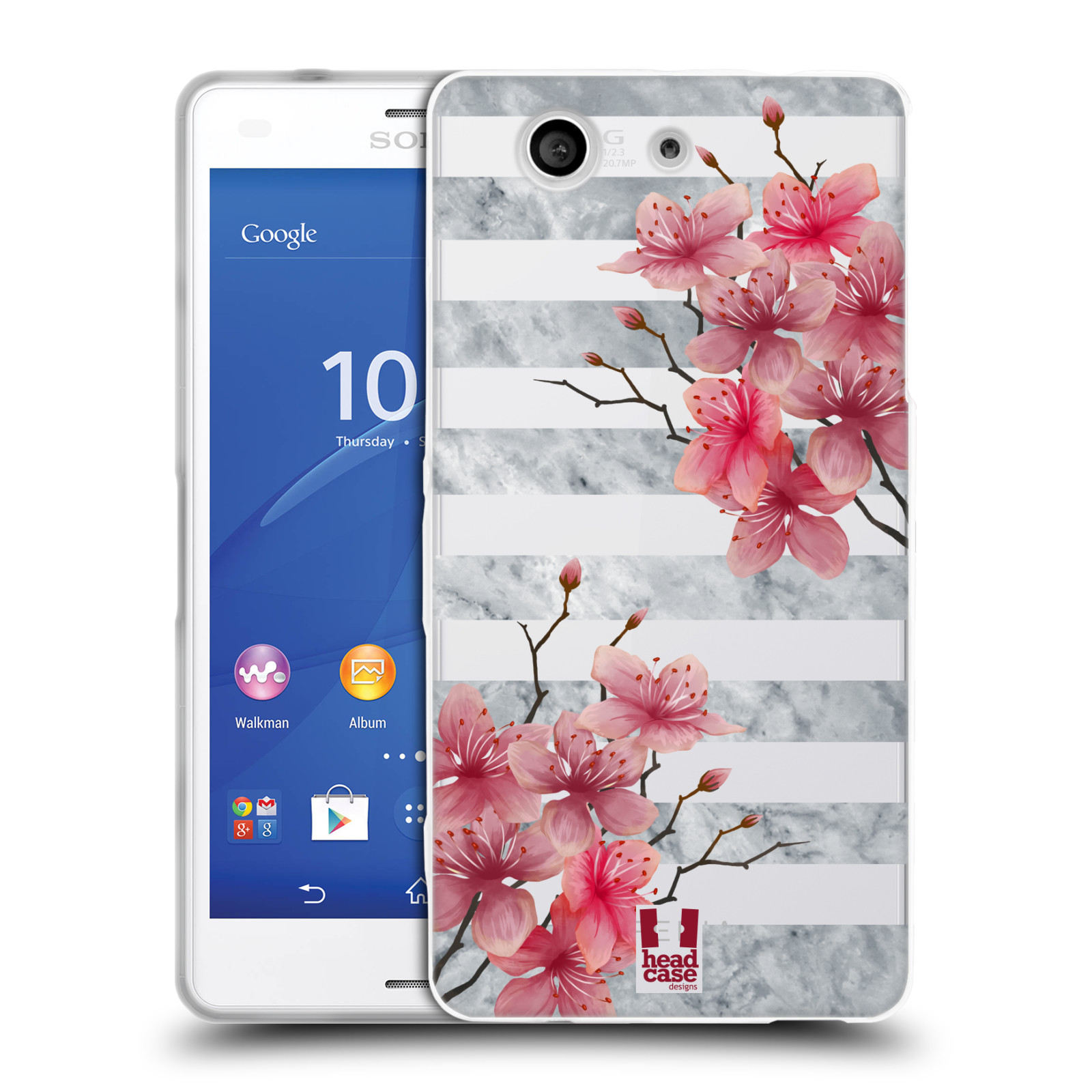 HEAD CASE silikonový obal na mobil Sony Xperia Z3 COMPACT růžové květy v rozkvětu a mramor