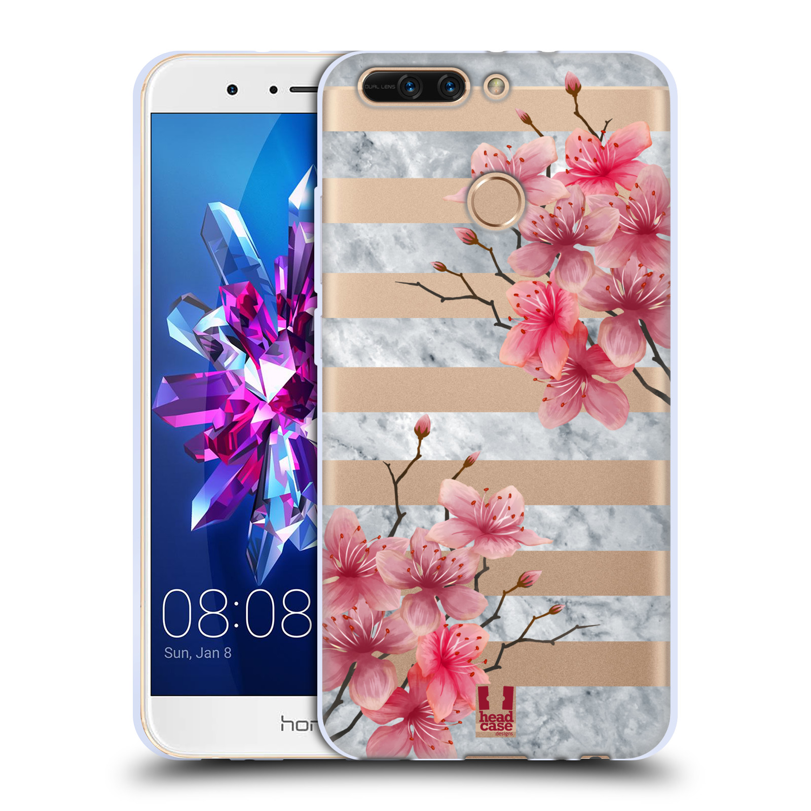 HEAD CASE silikonový obal na mobil Honor 8 PRO růžové květy v rozkvětu a mramor