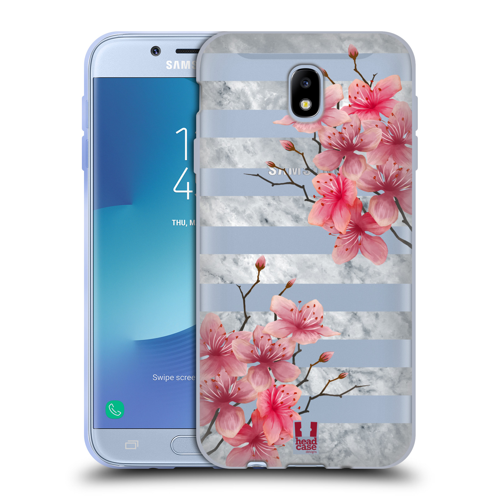 HEAD CASE silikonový obal na mobil Samsung Galaxy J7 2017 růžové květy v rozkvětu a mramor