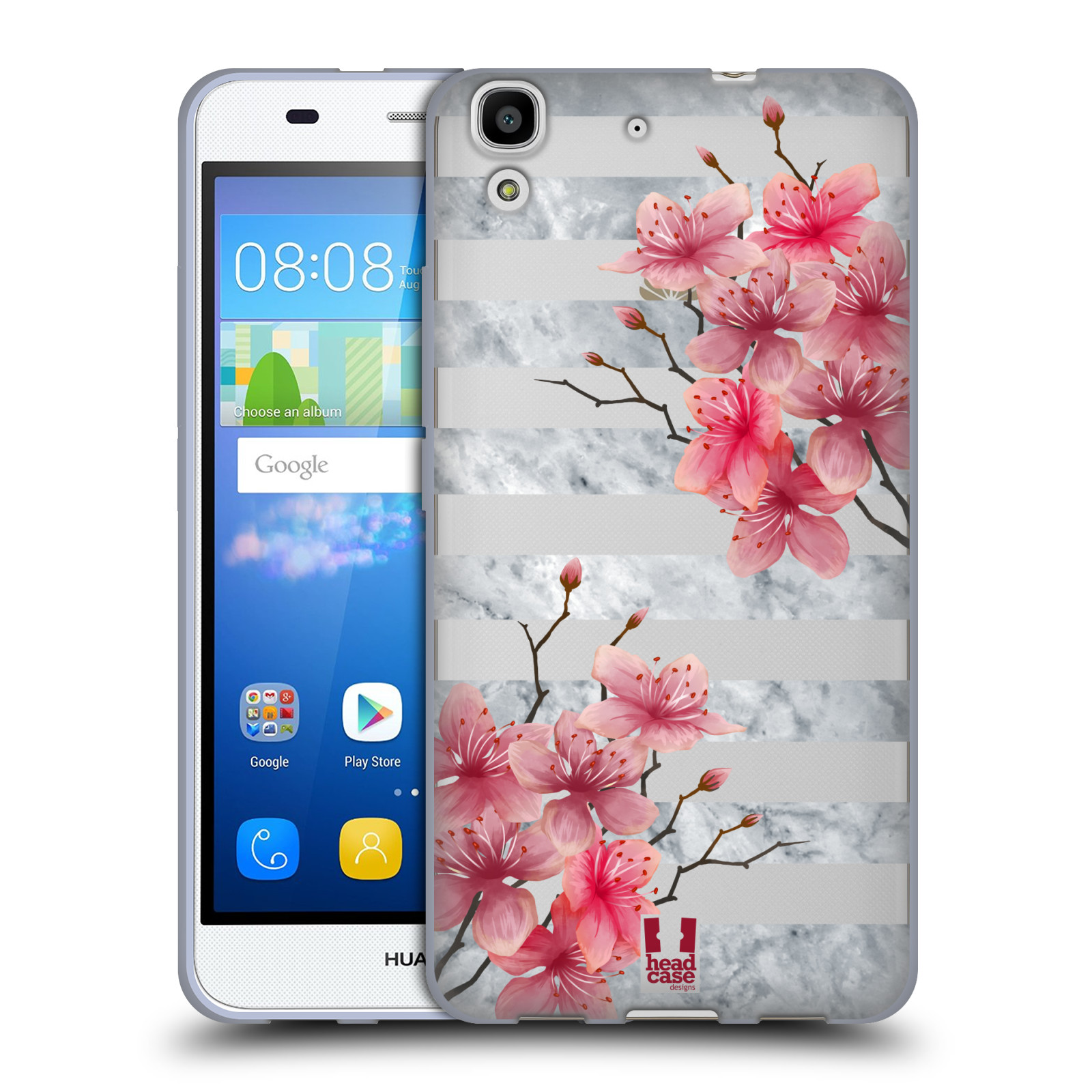 HEAD CASE silikonový obal na mobil Huawei Y6 růžové květy v rozkvětu a mramor