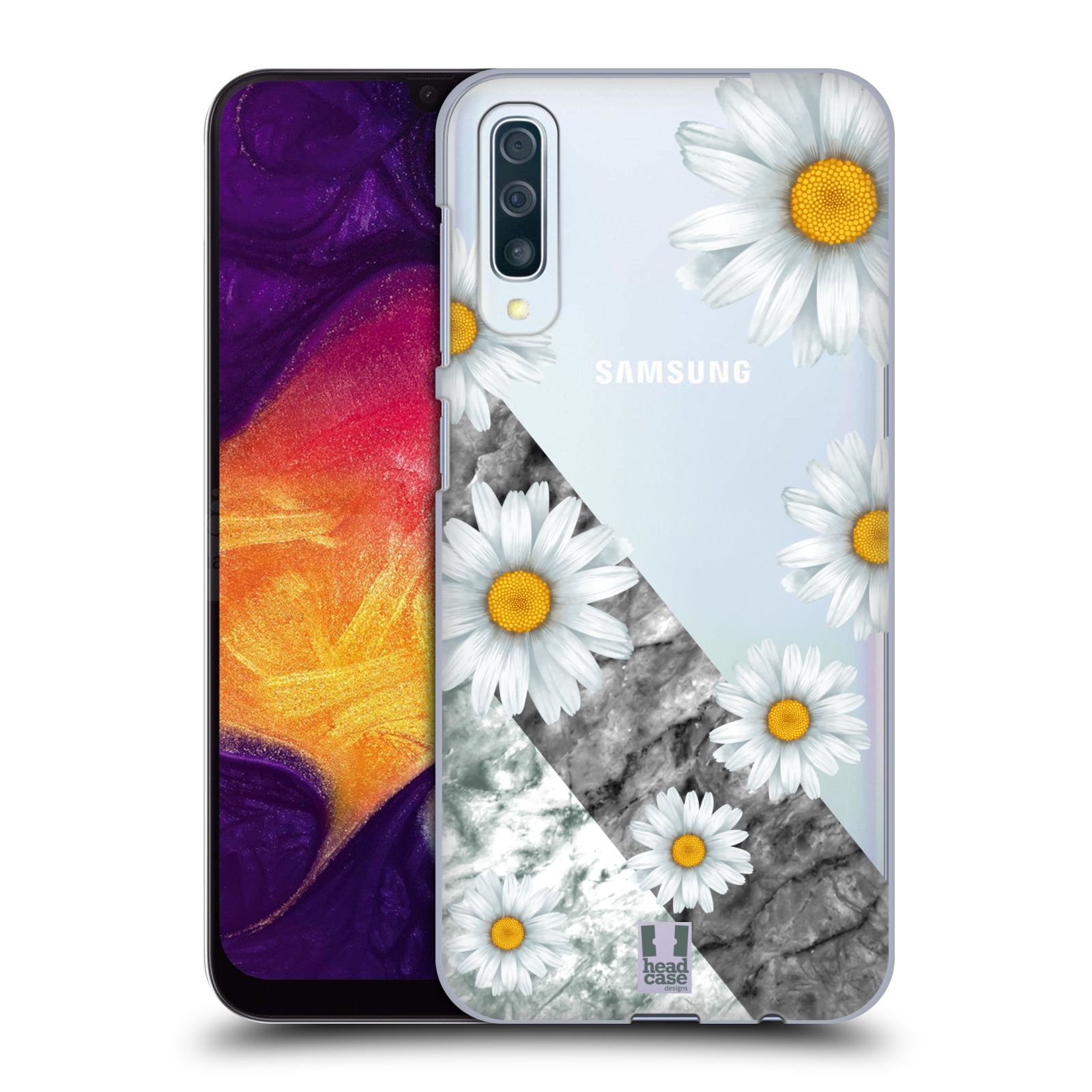 Pouzdro na mobil Samsung Galaxy A50 - HEAD CASE - květina sedmikráska a mramor