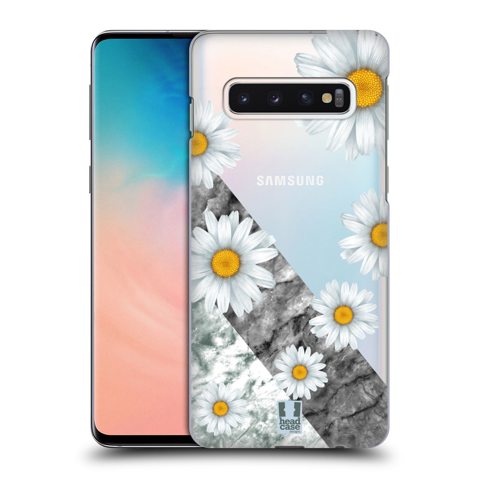 Pouzdro na mobil Samsung Galaxy S10 - HEAD CASE - květina sedmikráska a mramor