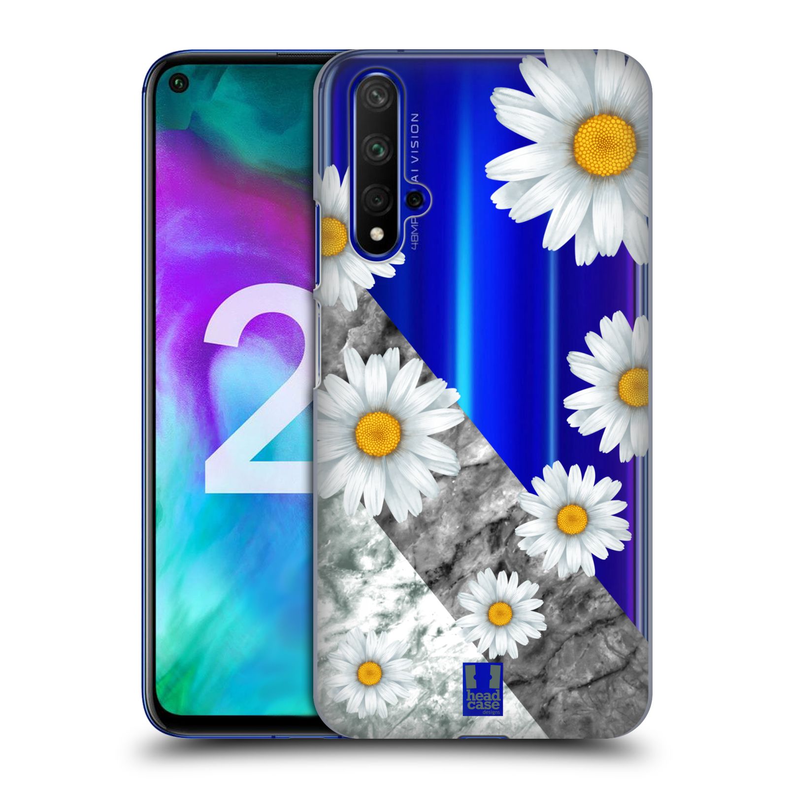Pouzdro na mobil Honor 20 - HEAD CASE - květina sedmikráska a mramor