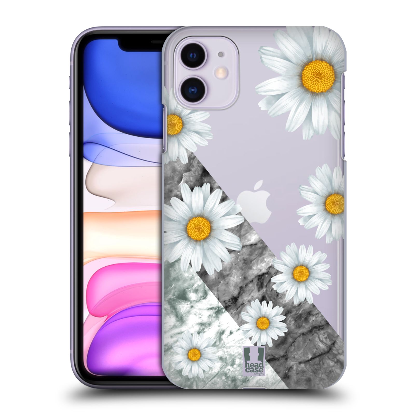 Pouzdro na mobil Apple Iphone 11 - HEAD CASE - květina sedmikráska a mramor