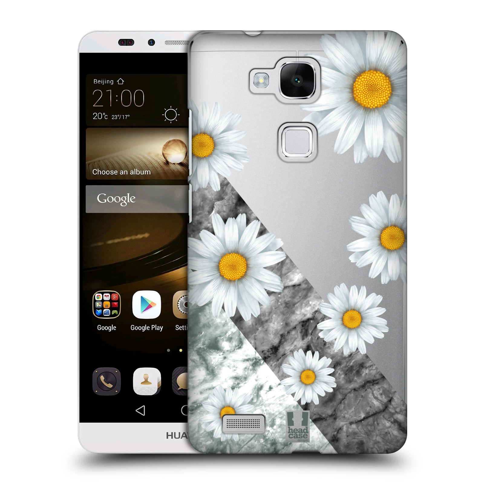 HEAD CASE plastový obal na mobil Huawei Mate 7 květina sedmikráska a mramor