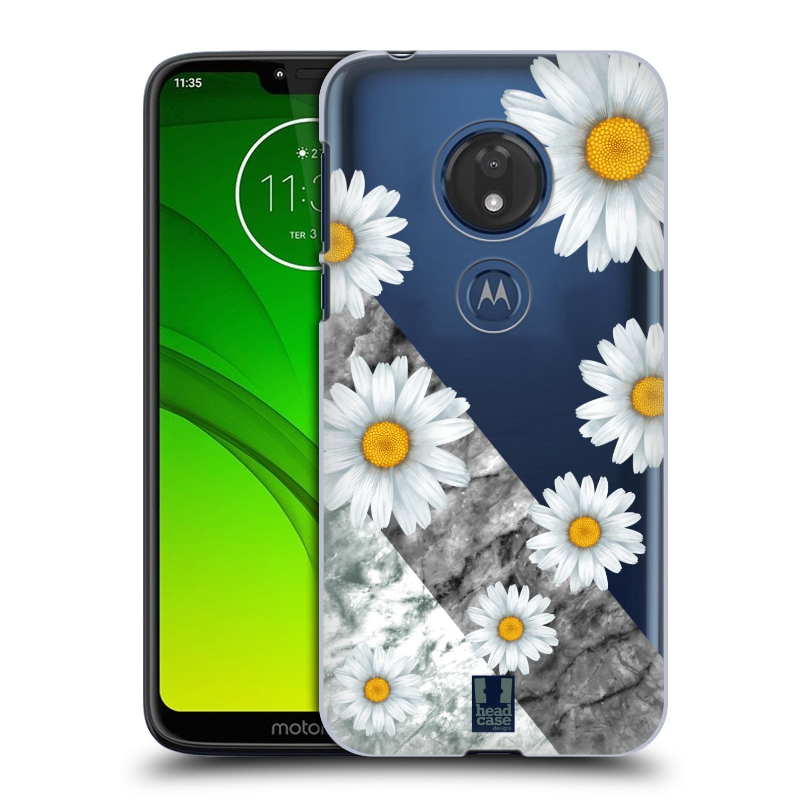 Pouzdro na mobil Motorola Moto G7 Play květina sedmikráska a mramor