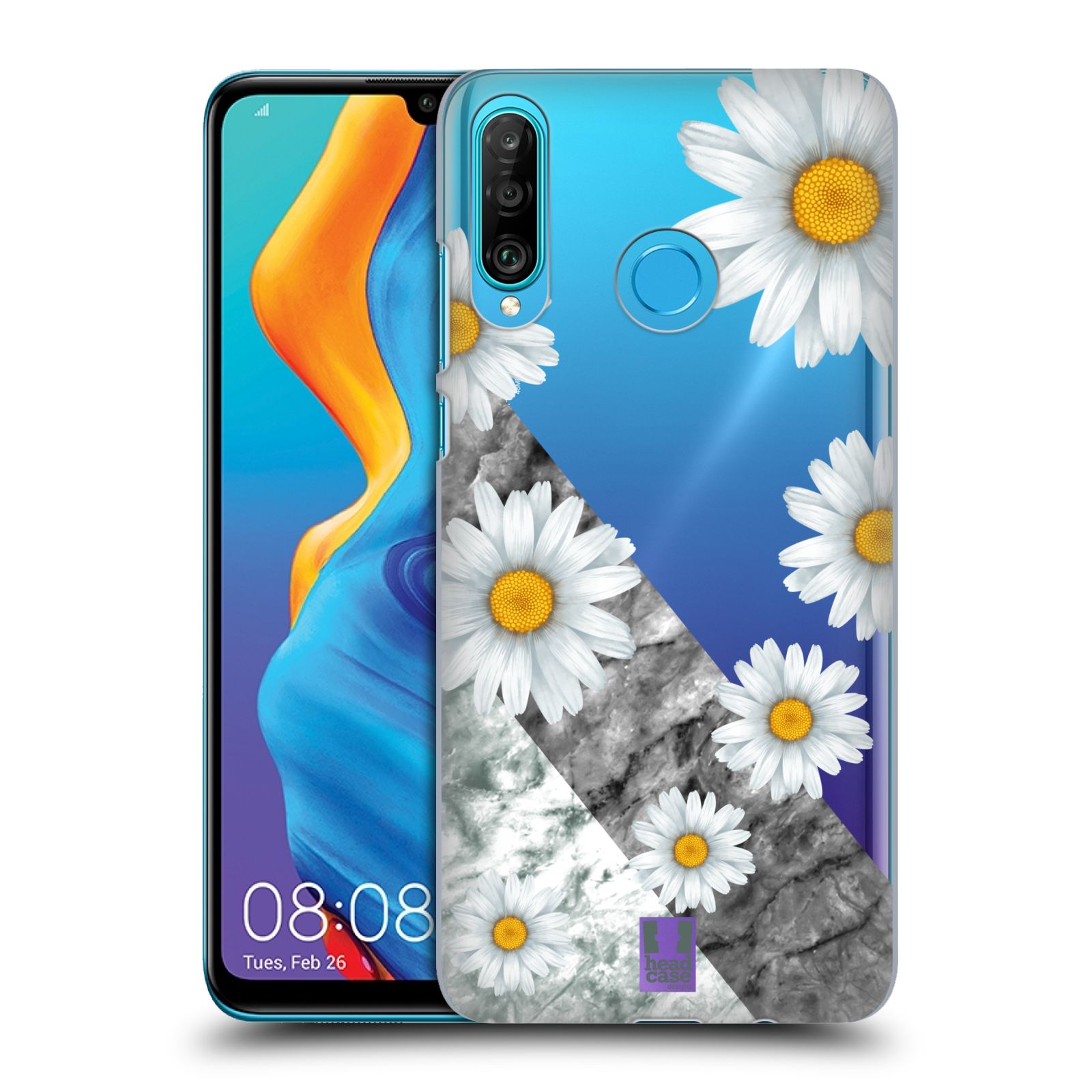 Pouzdro na mobil Huawei P30 LITE - HEAD CASE - květina sedmikráska a mramor