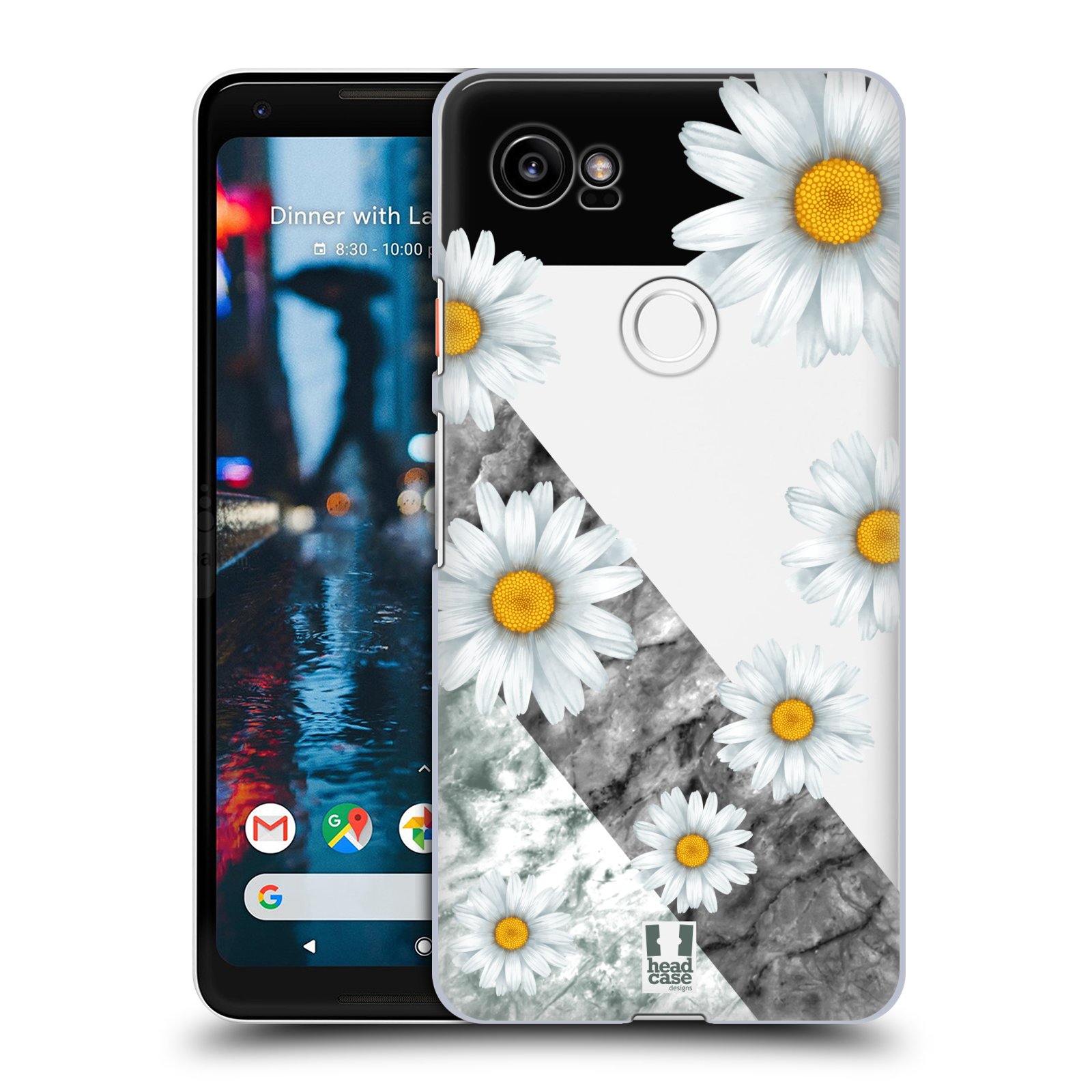 HEAD CASE plastový obal na mobil Google Pixel 2 XL květina sedmikráska a mramor