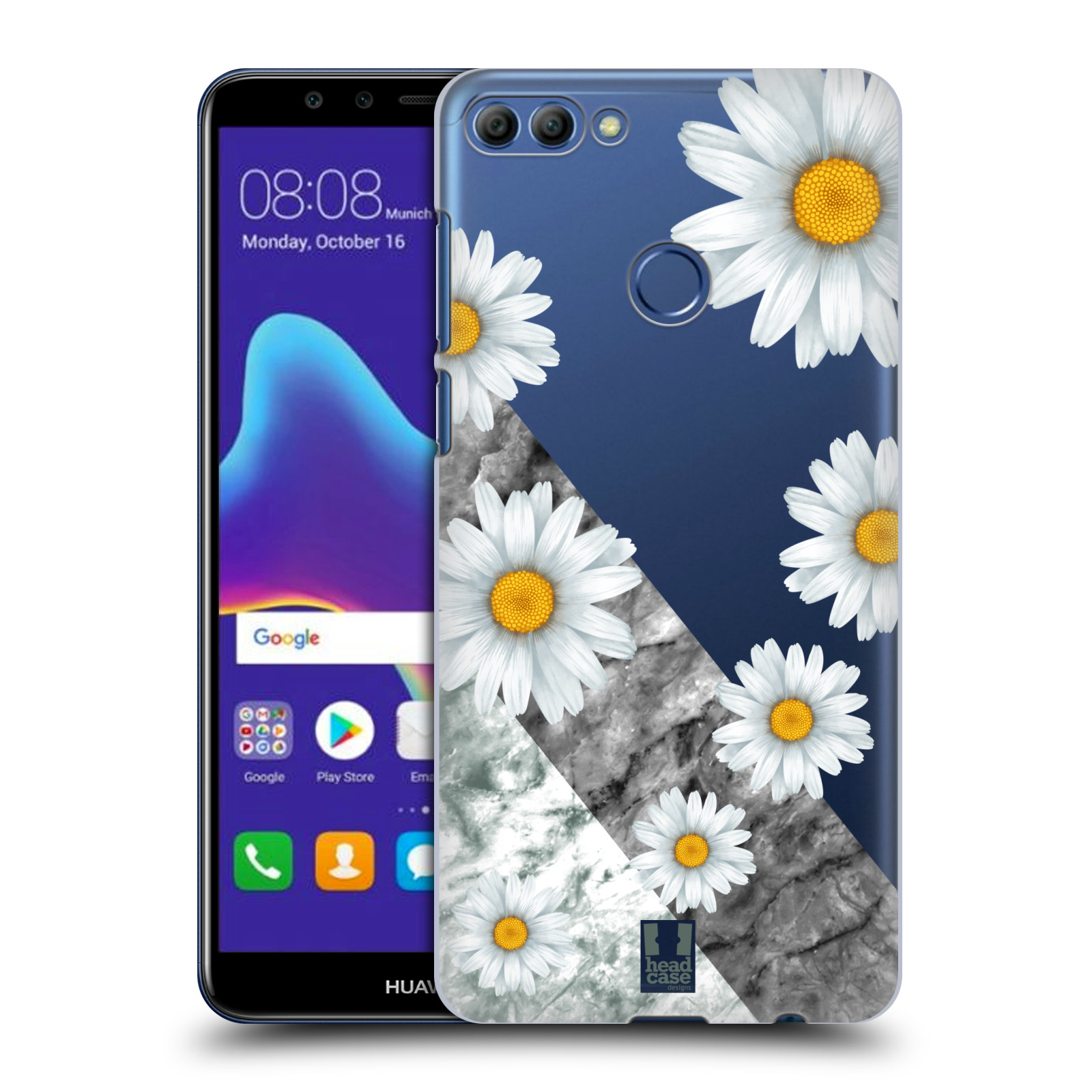 HEAD CASE plastový obal na mobil Huawei Y9 2018 květina sedmikráska a mramor