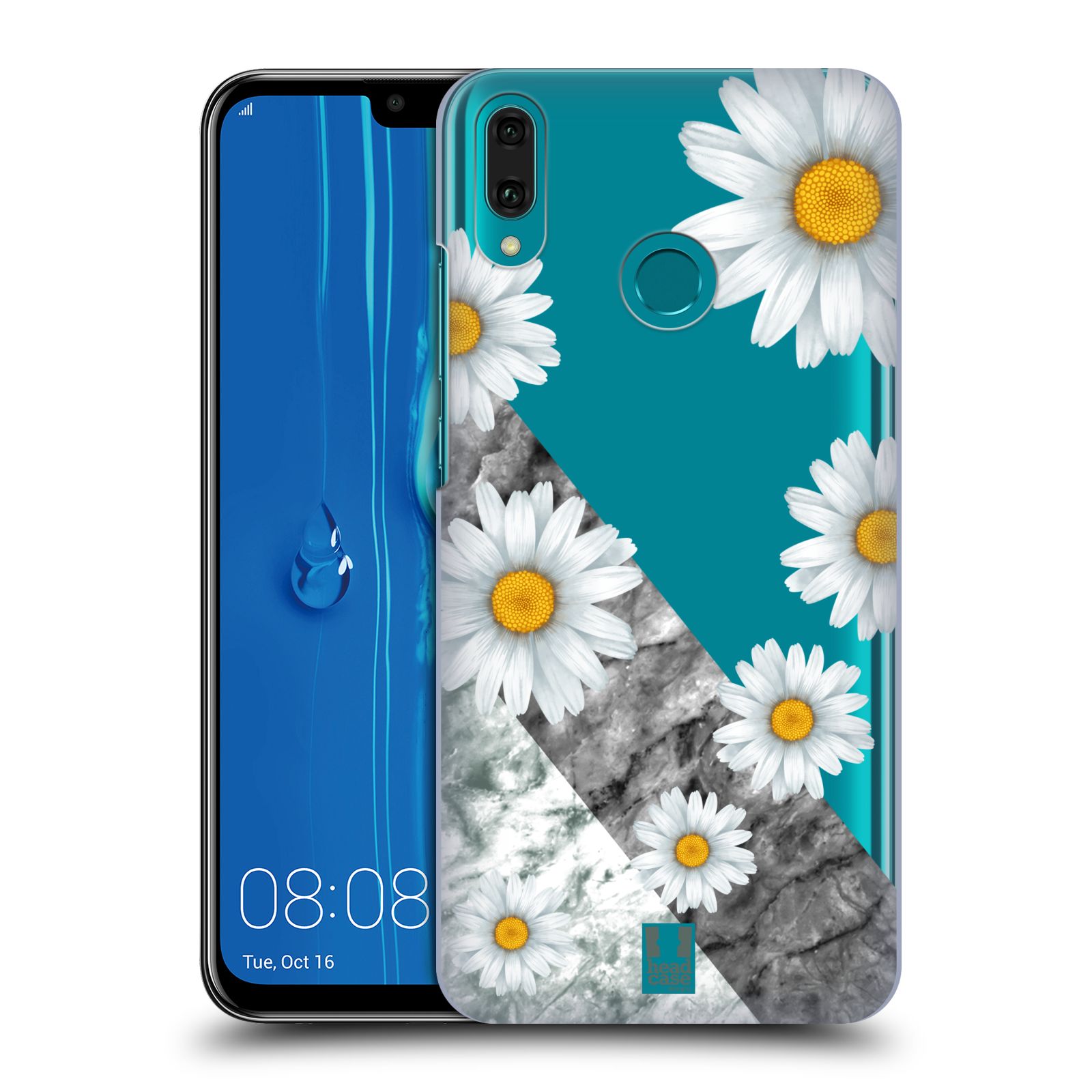 Pouzdro na mobil Huawei Y9 2019 - HEAD CASE - květina sedmikráska a mramor