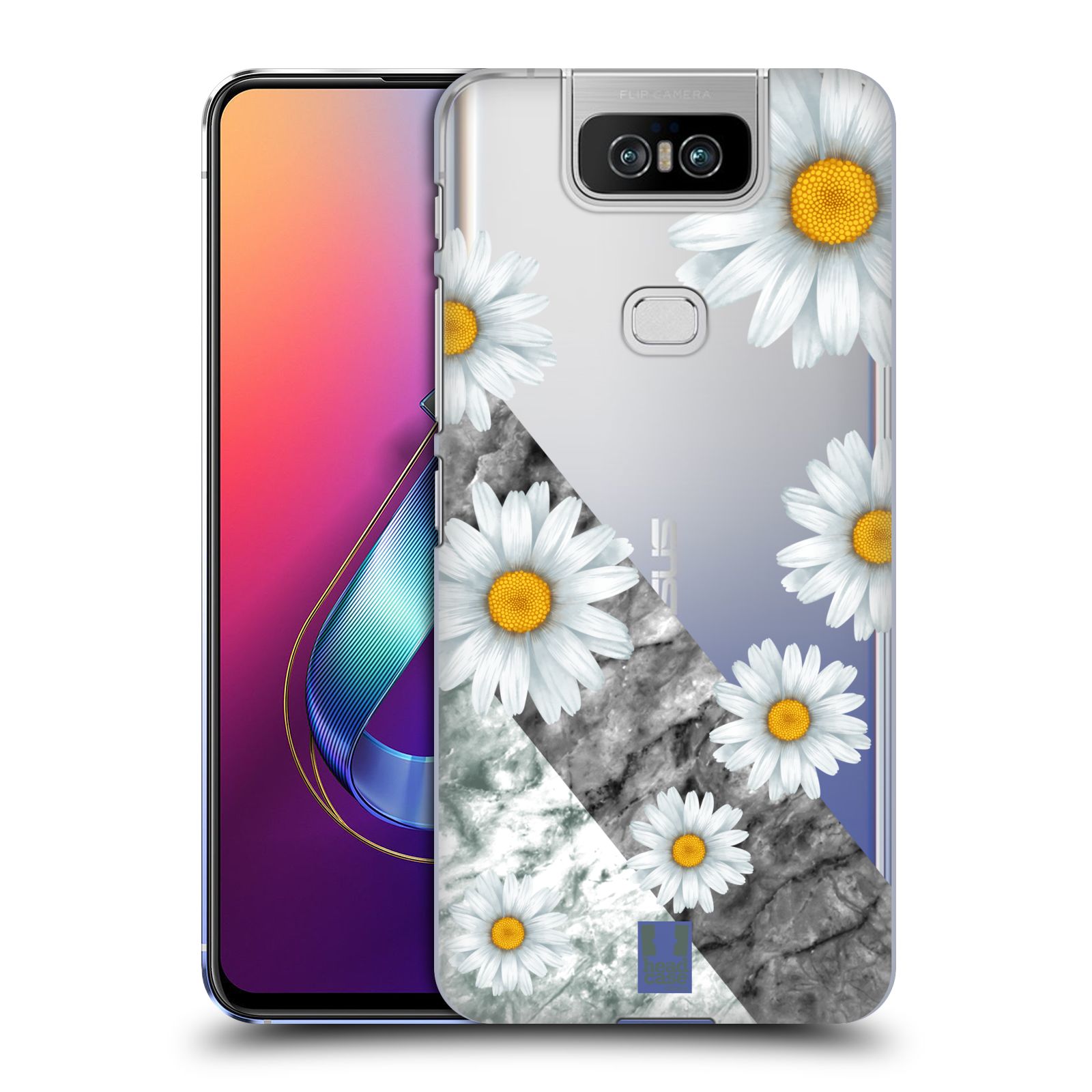 Pouzdro na mobil Asus Zenfone 6 ZS630KL - HEAD CASE - květina sedmikráska a mramor