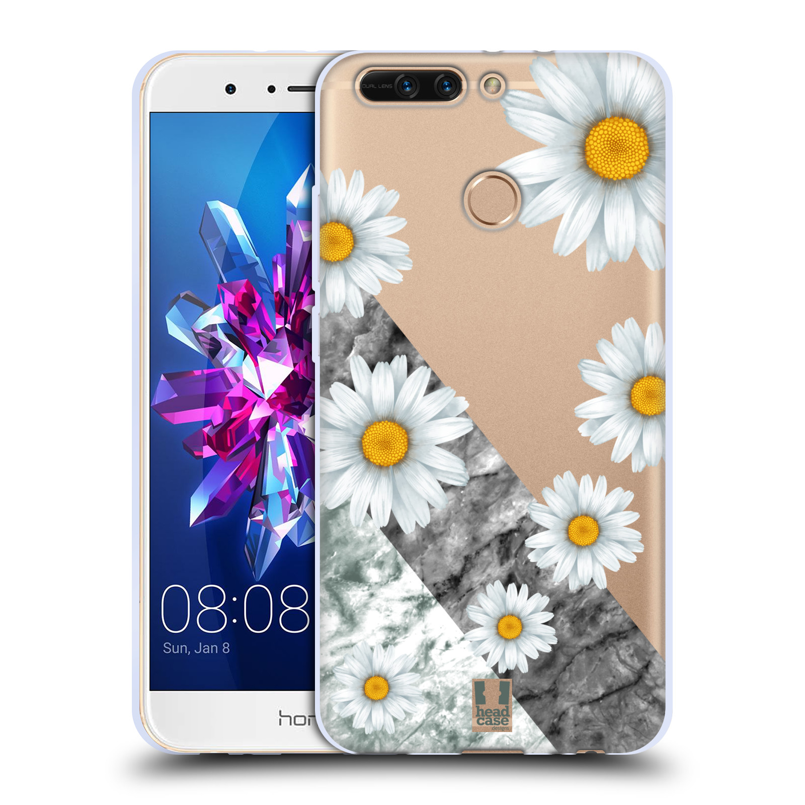 HEAD CASE silikonový obal na mobil Huawei HONOR 8 PRO / Honor 8 PRO DUAL SIM květina sedmikráska a mramor