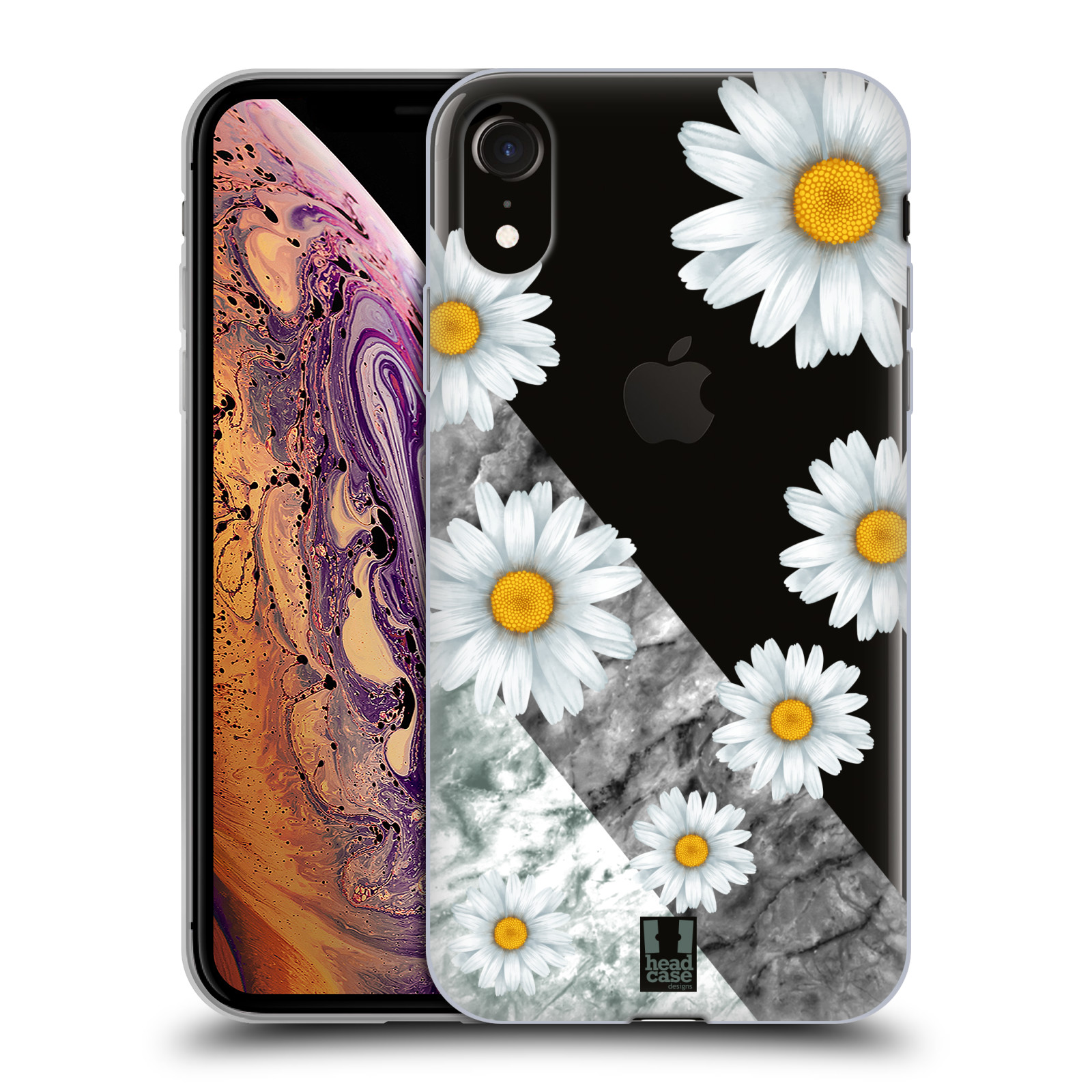 HEAD CASE silikon obal na mobil Apple Iphone XR květina sedmikráska a mramor