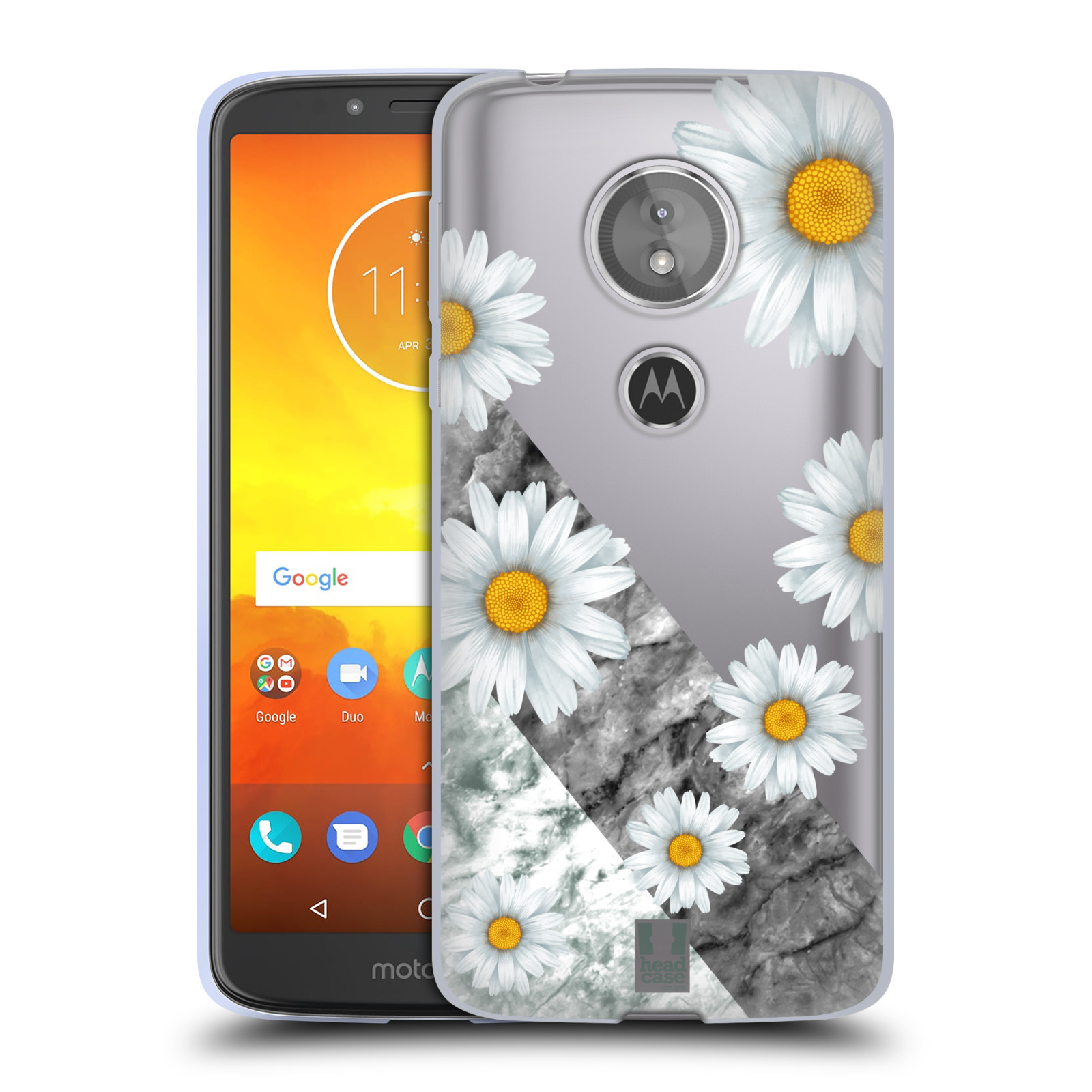 HEAD CASE silikonový obal na mobil Motorola Moto E5 květina sedmikráska a mramor