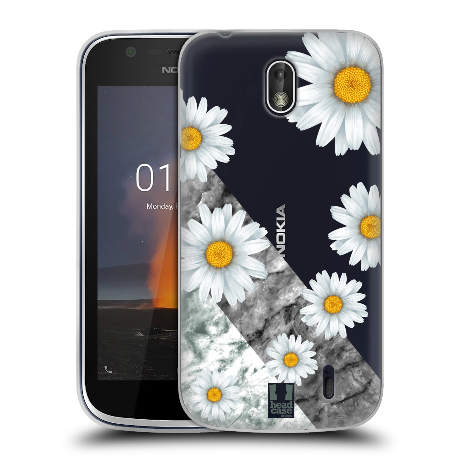 HEAD CASE silikonový obal na mobil Nokia 1 květina sedmikráska a mramor