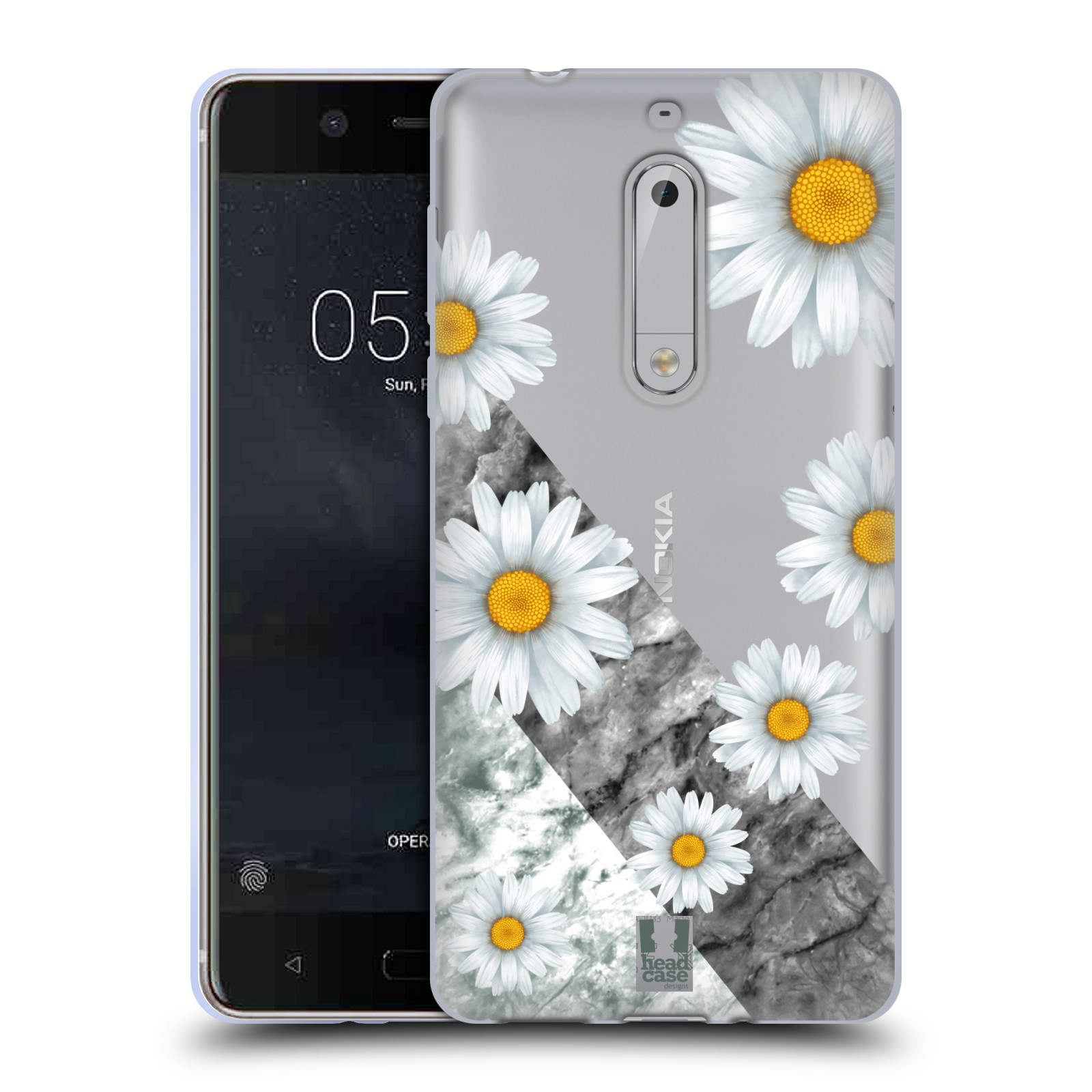 HEAD CASE silikonový obal na mobil Nokia 5 květina sedmikráska a mramor