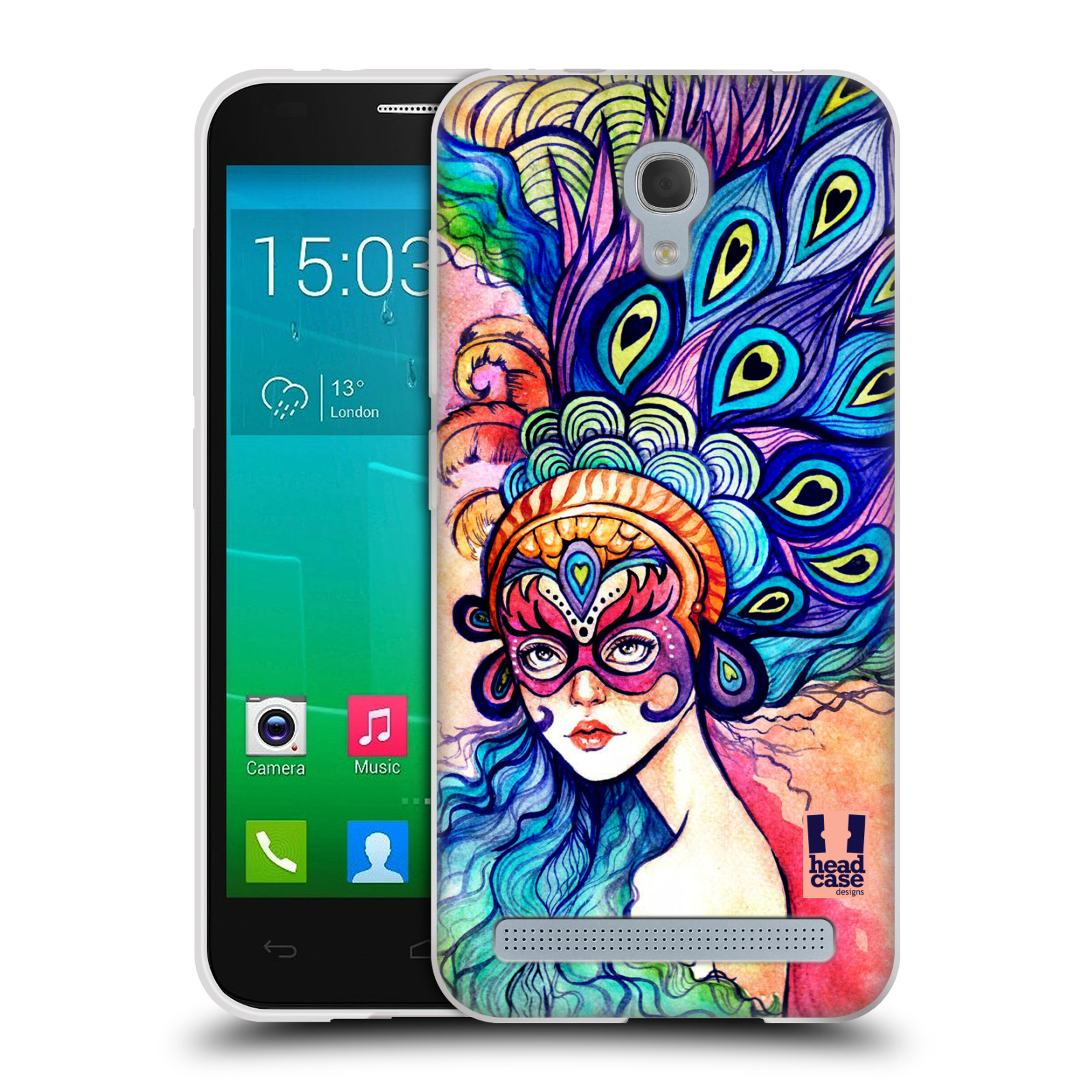 HEAD CASE silikonový obal na mobil Alcatel Idol 2 MINI S 6036Y vzor Maškarní ples masky kreslené vzory MODRÉ PÍRKA