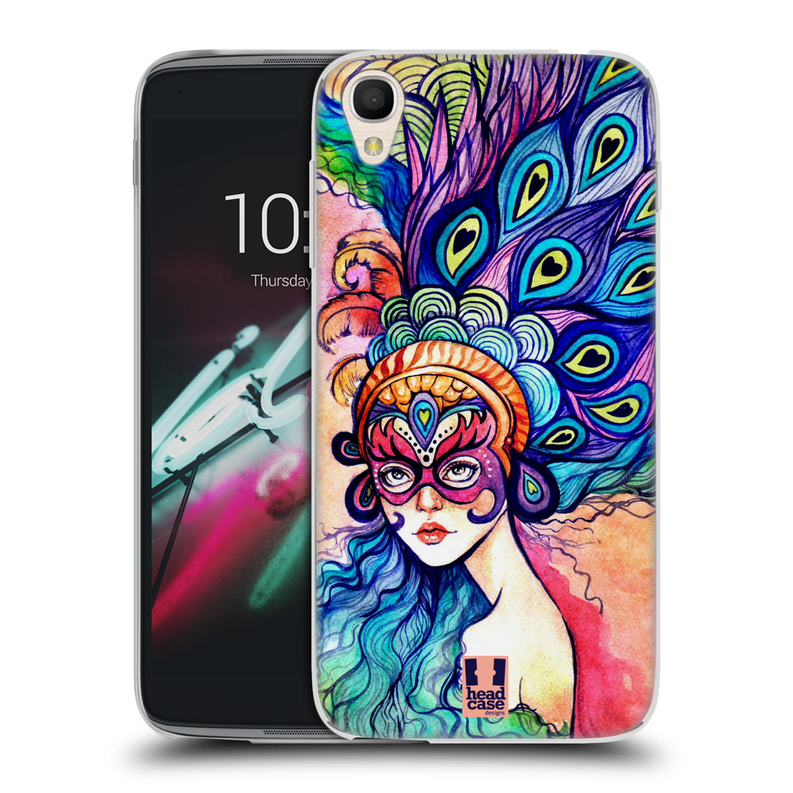 HEAD CASE silikonový obal na mobil Alcatel Idol 3 OT-6039Y (4.7) vzor Maškarní ples masky kreslené vzory MODRÉ PÍRKA