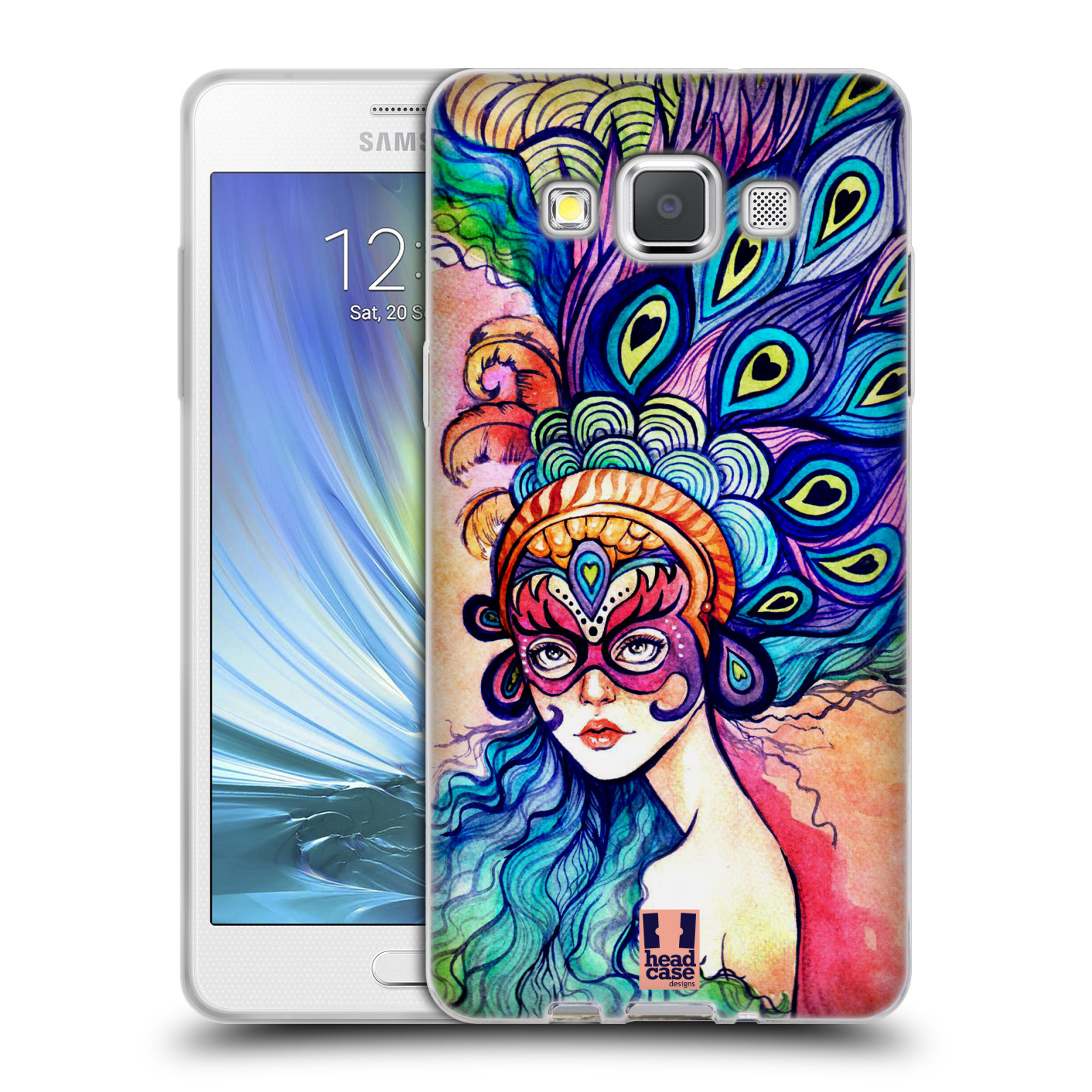 HEAD CASE silikonový obal na mobil Samsung Galaxy A5 vzor Maškarní ples masky kreslené vzory MODRÉ PÍRKA