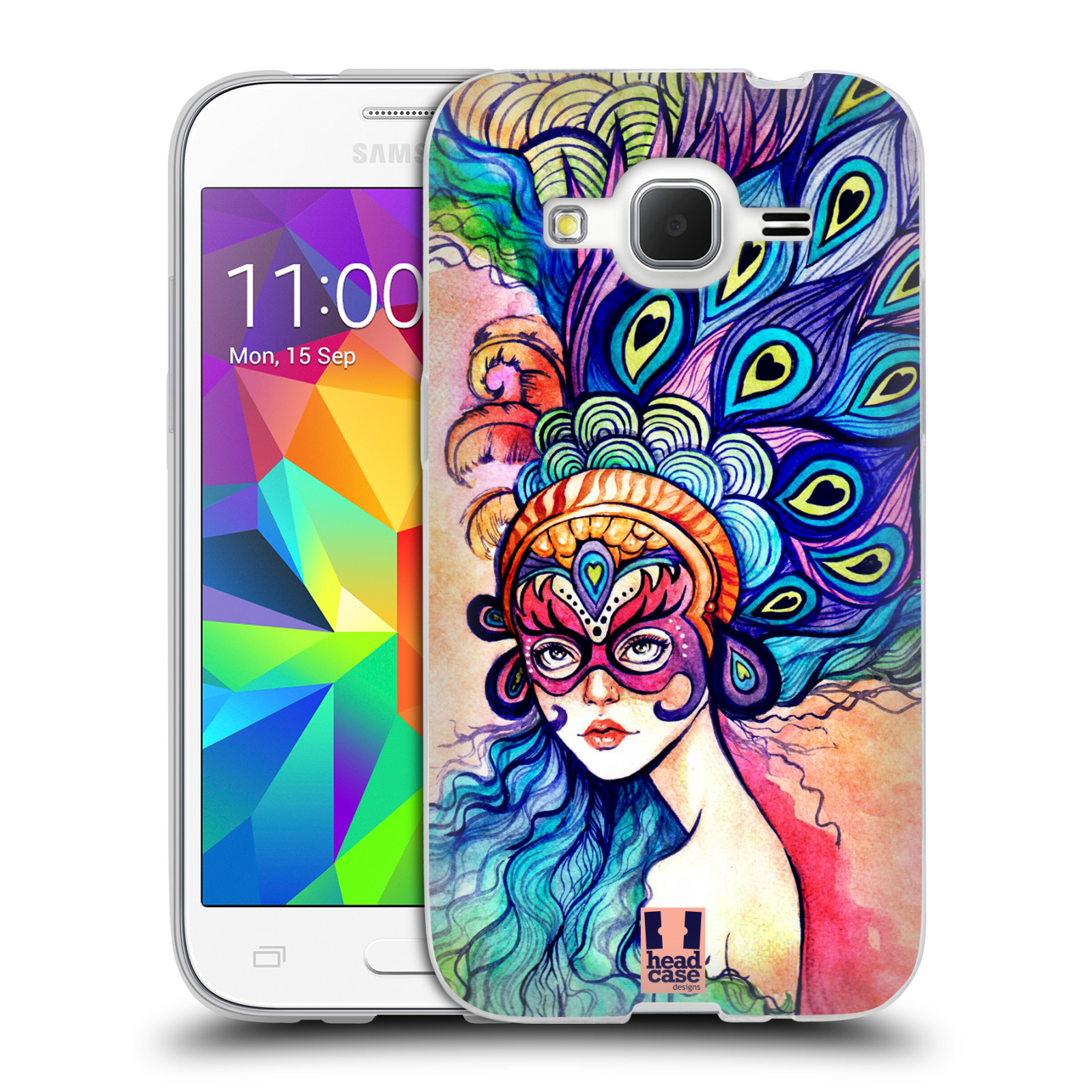 HEAD CASE silikonový obal na mobil Samsung Galaxy Core Prime (G360) vzor Maškarní ples masky kreslené vzory MODRÉ PÍRKA