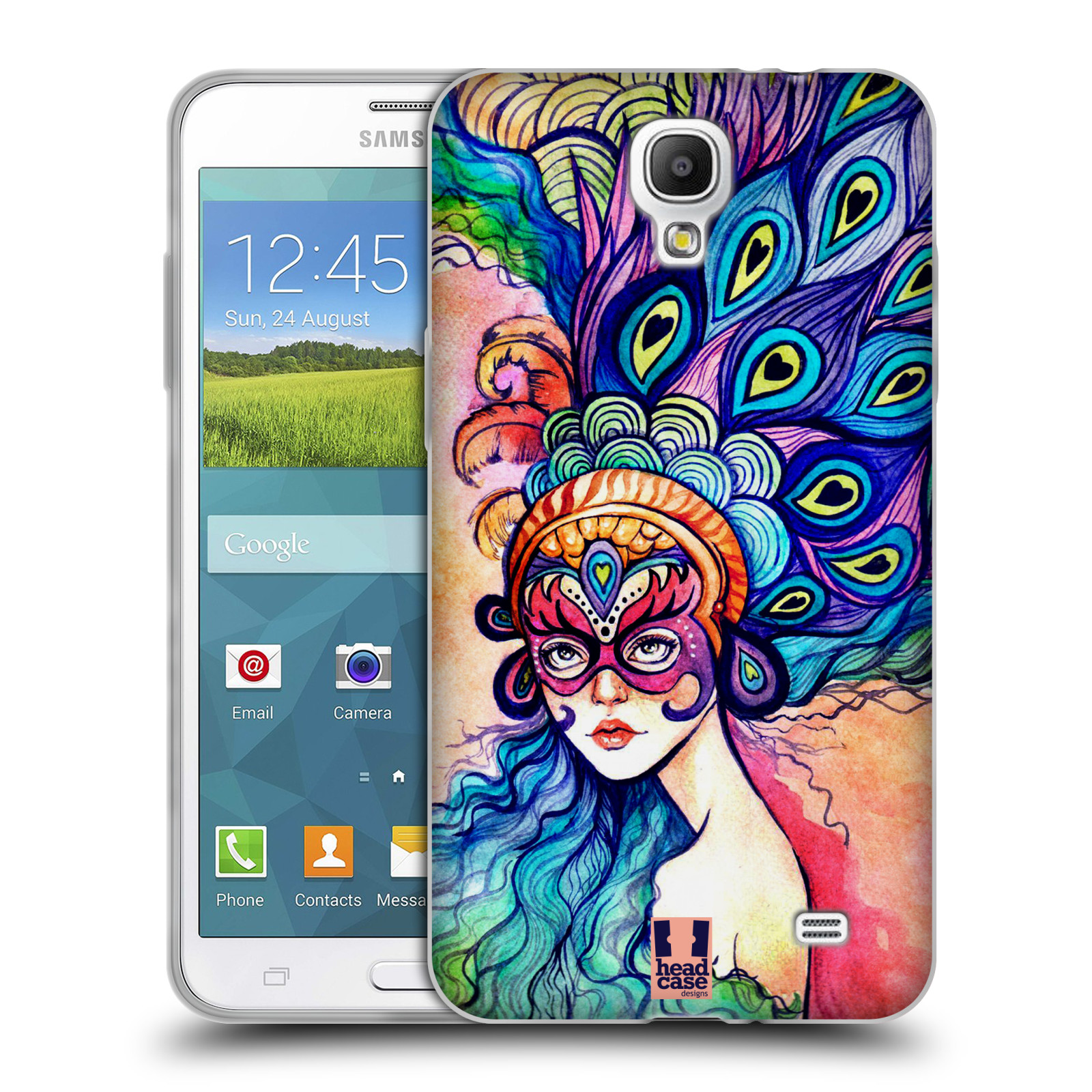 HEAD CASE silikonový obal na mobil Samsung Galaxy Mega 2 vzor Maškarní ples masky kreslené vzory MODRÉ PÍRKA