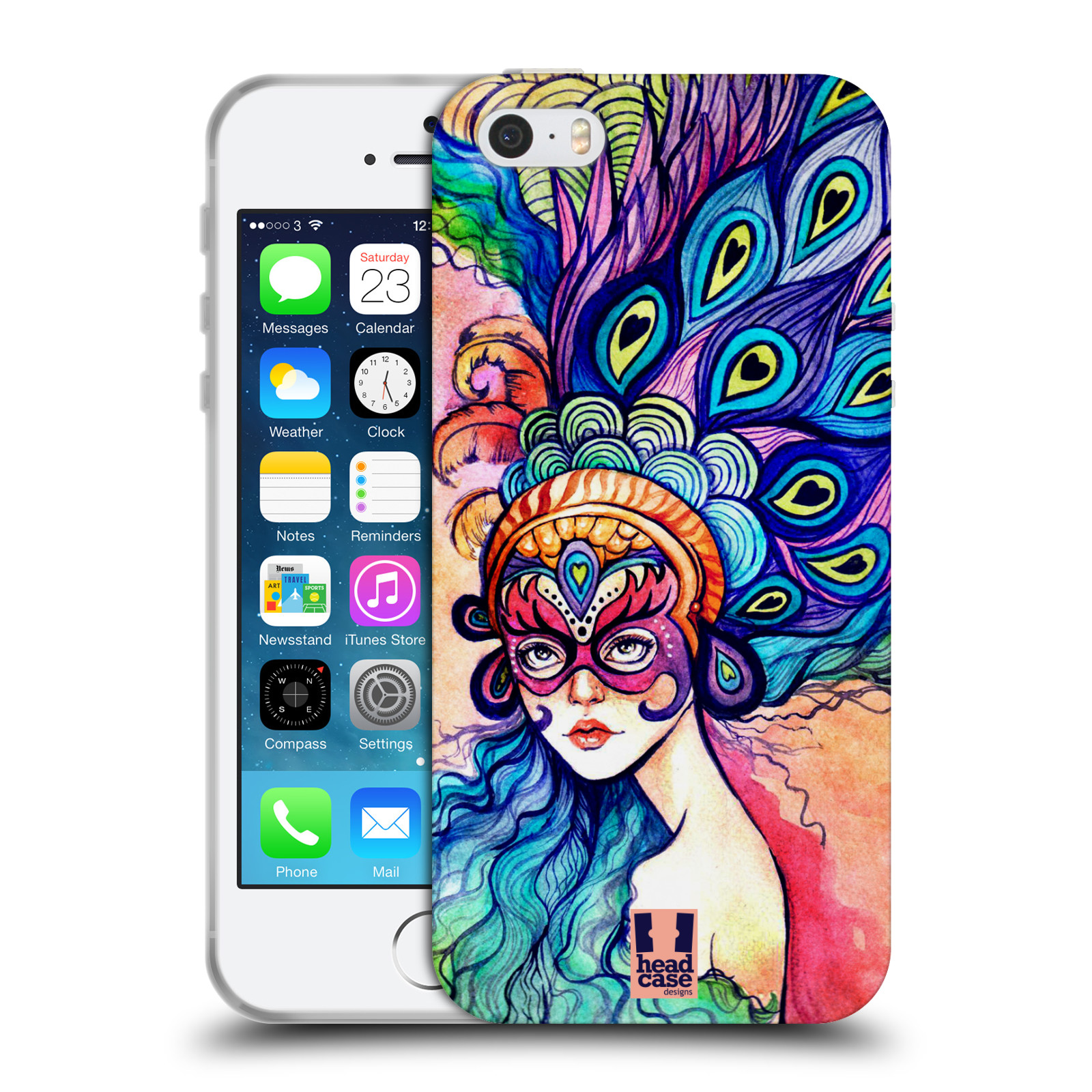 HEAD CASE silikonový obal na mobil Apple Iphone 5/5S vzor Maškarní ples masky kreslené vzory MODRÉ PÍRKA
