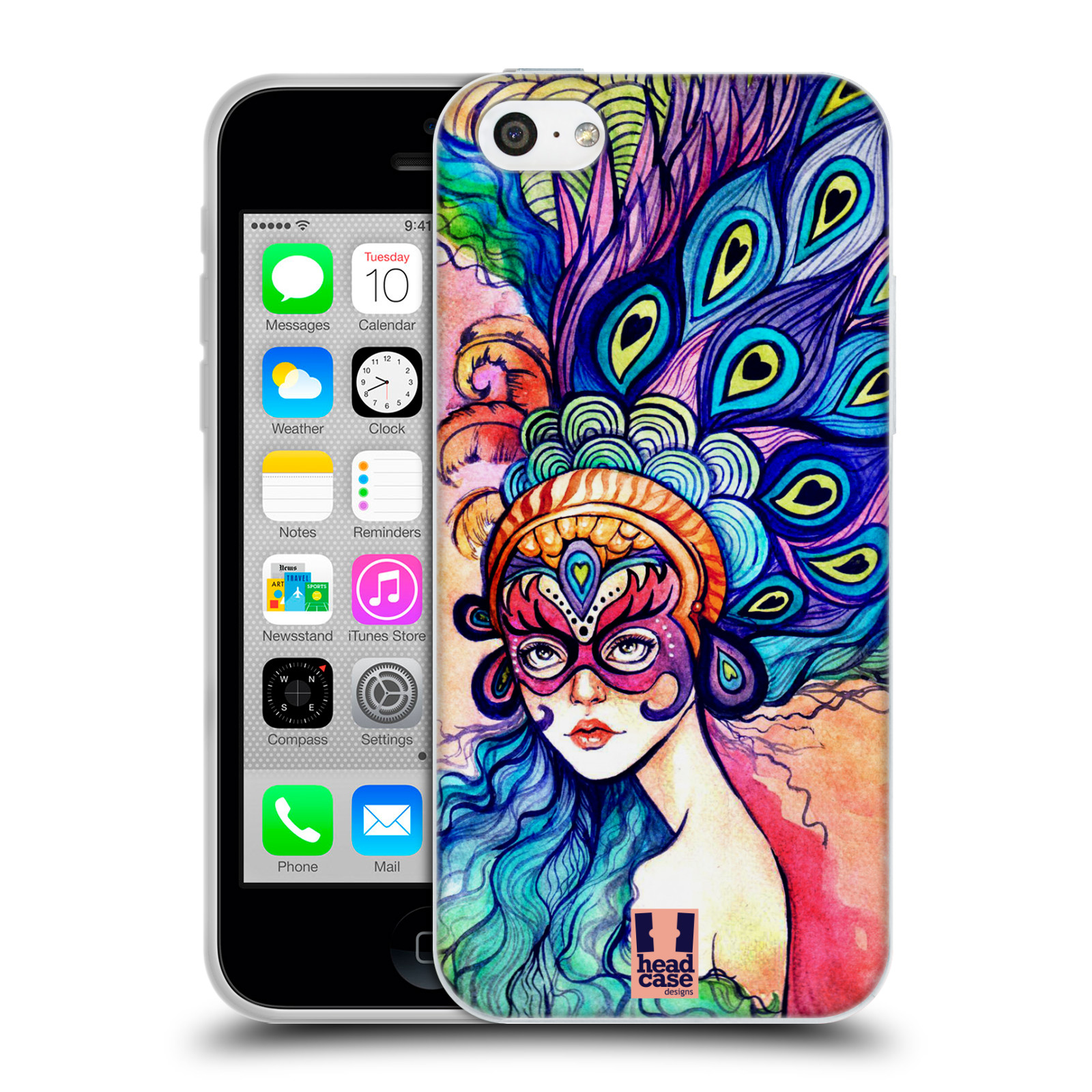 HEAD CASE silikonový obal na mobil Apple Iphone 5C vzor Maškarní ples masky kreslené vzory MODRÉ PÍRKA
