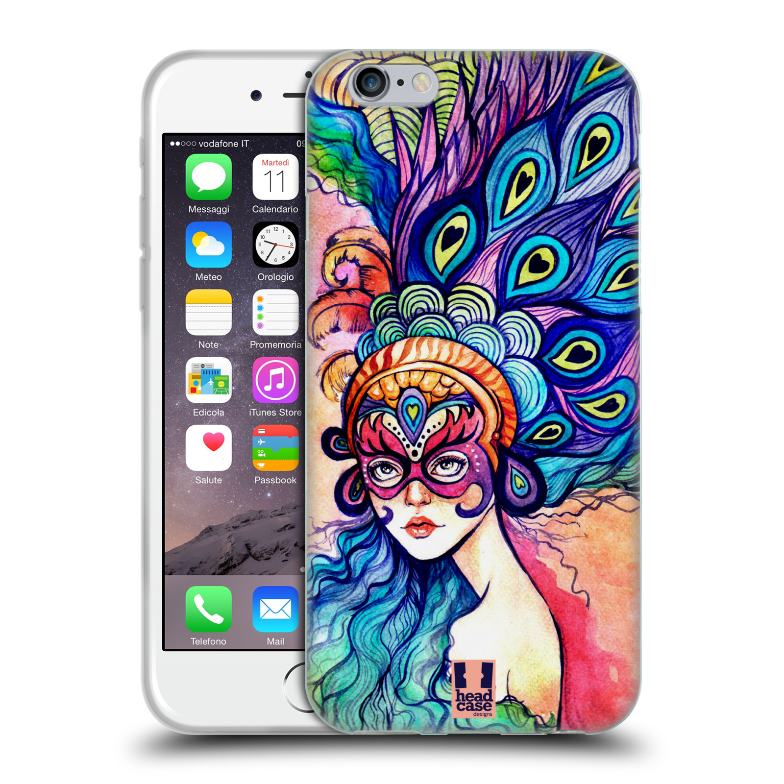 HEAD CASE silikonový obal na mobil Apple Iphone 6/6S vzor Maškarní ples masky kreslené vzory MODRÉ PÍRKA