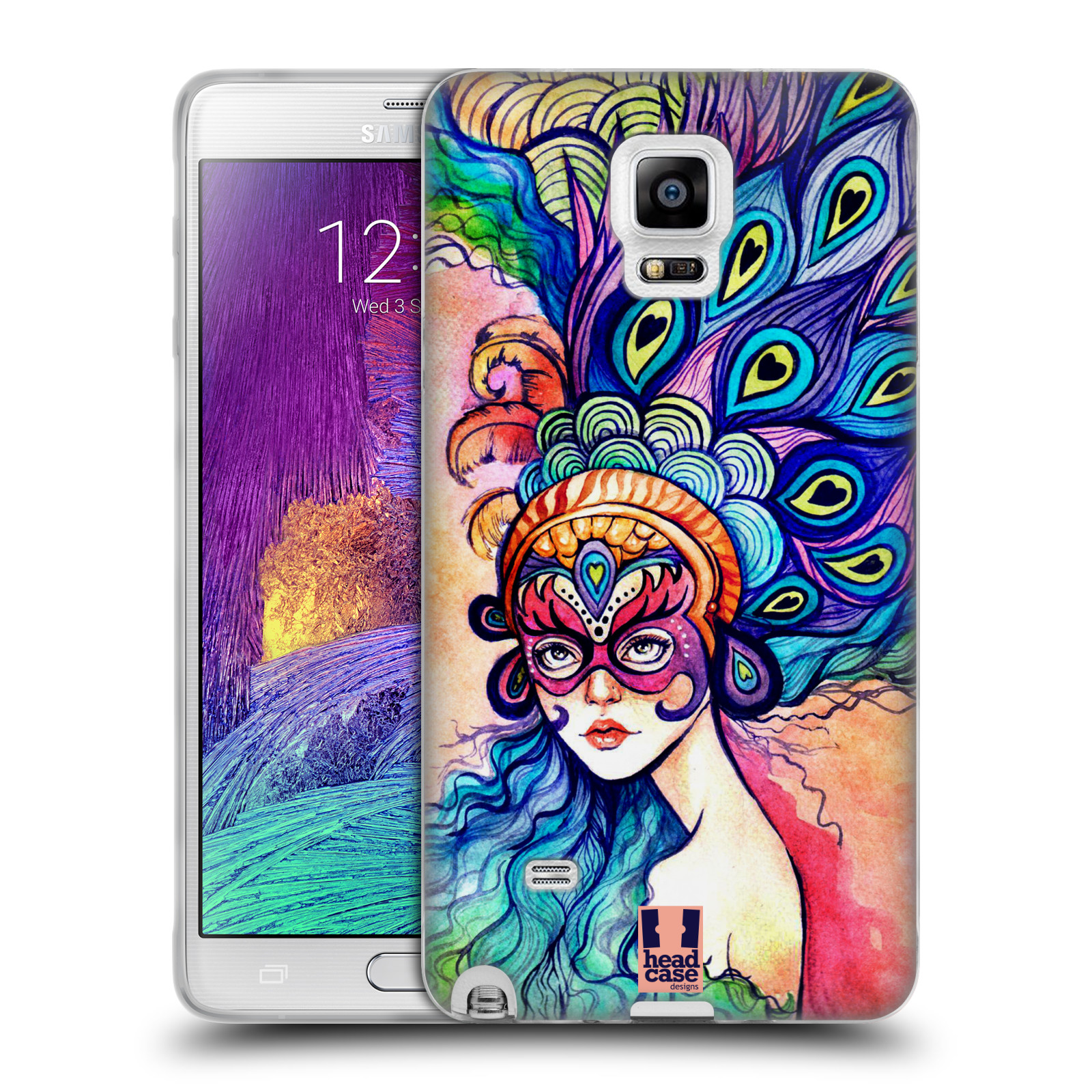 HEAD CASE silikonový obal na mobil Samsung Galaxy Note 4 (N910) vzor Maškarní ples masky kreslené vzory MODRÉ PÍRKA