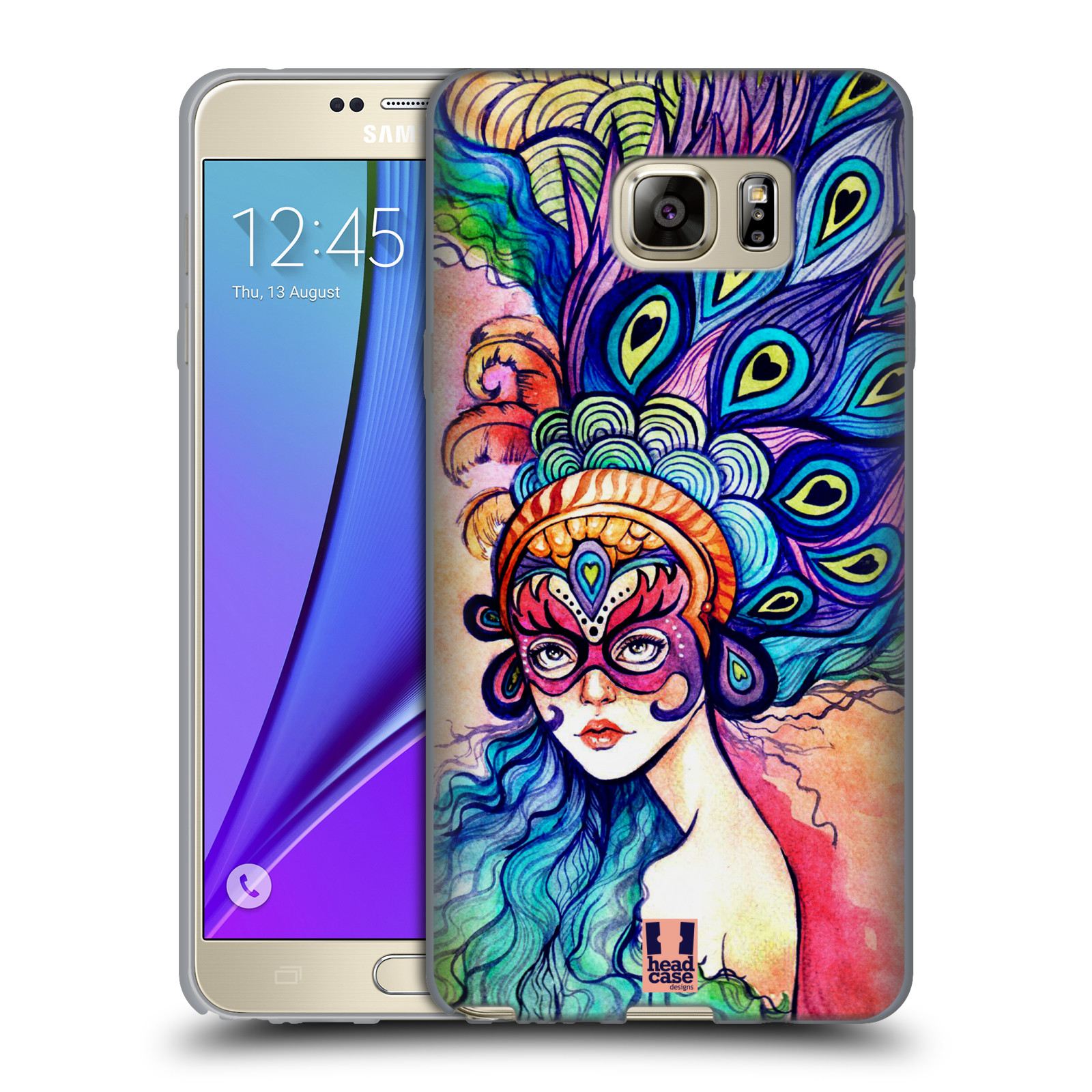 HEAD CASE silikonový obal na mobil Samsung Galaxy Note 5 (N920) vzor Maškarní ples masky kreslené vzory MODRÉ PÍRKA
