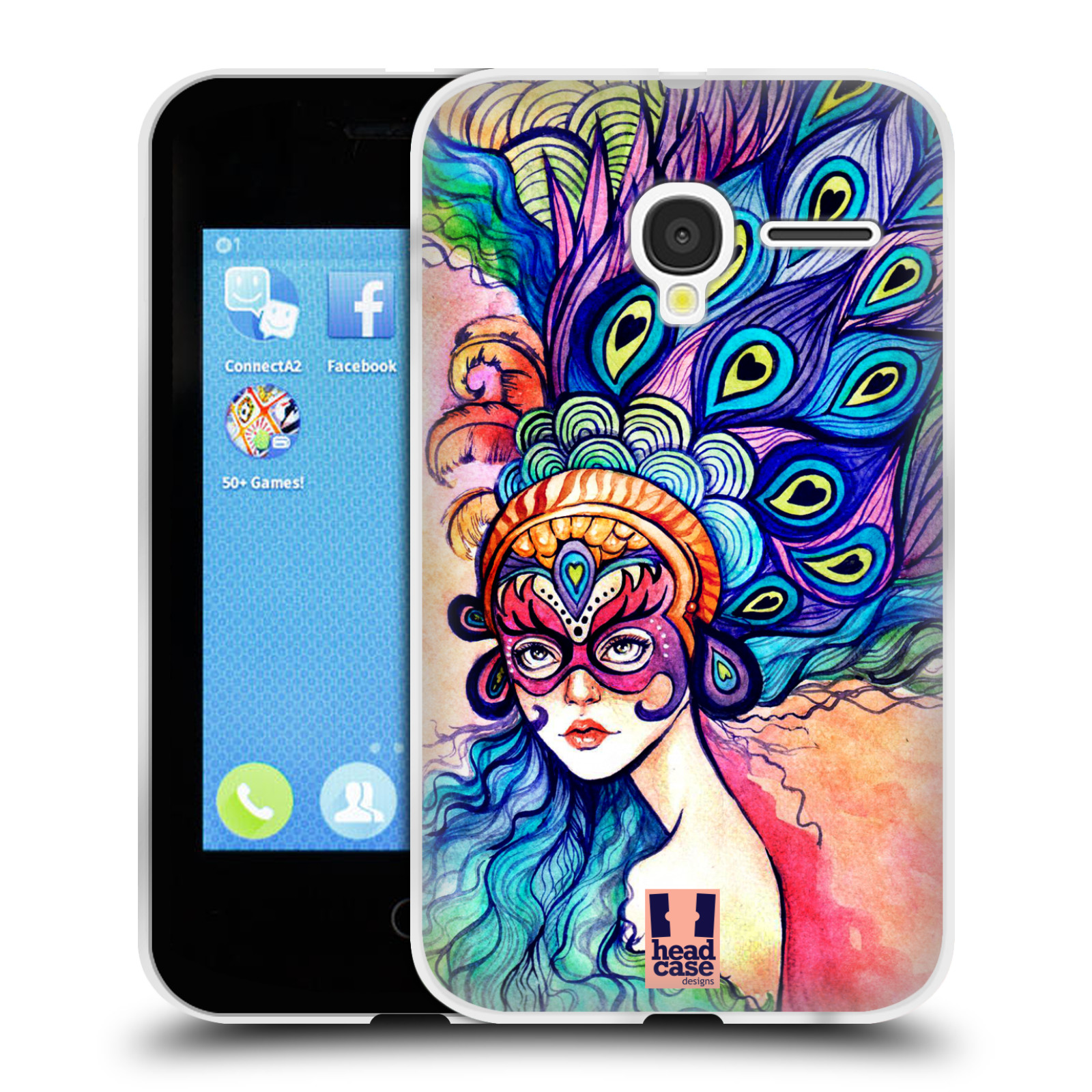 HEAD CASE silikonový obal na mobil Alcatel PIXI 3 OT-4022D (3,5 palcový displej) vzor Maškarní ples masky kreslené vzory MODRÉ PÍRKA