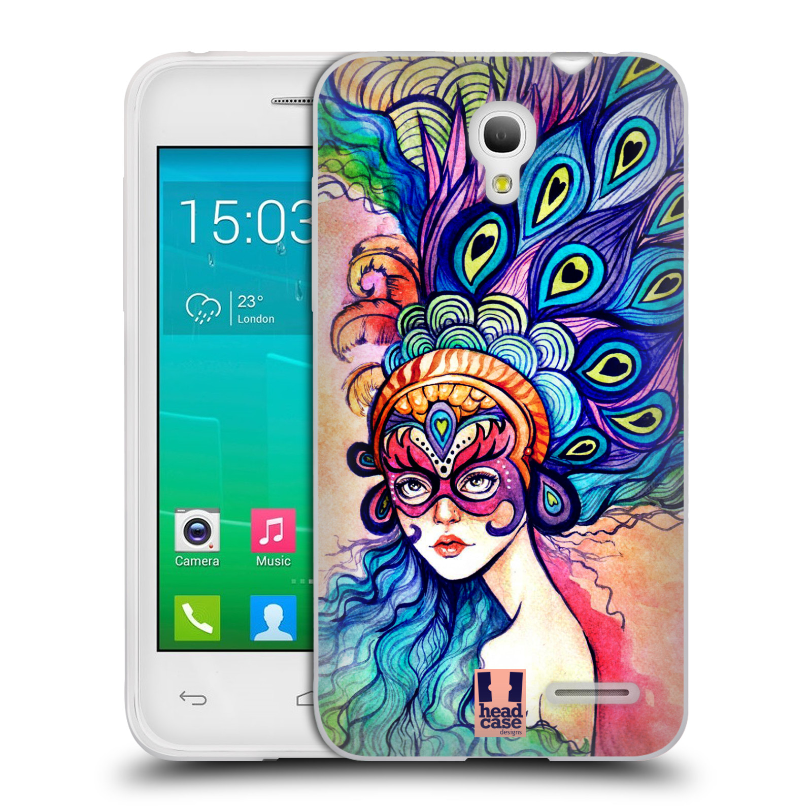 HEAD CASE silikonový obal na mobil Alcatel POP S3 OT-5050Y vzor Maškarní ples masky kreslené vzory MODRÉ PÍRKA