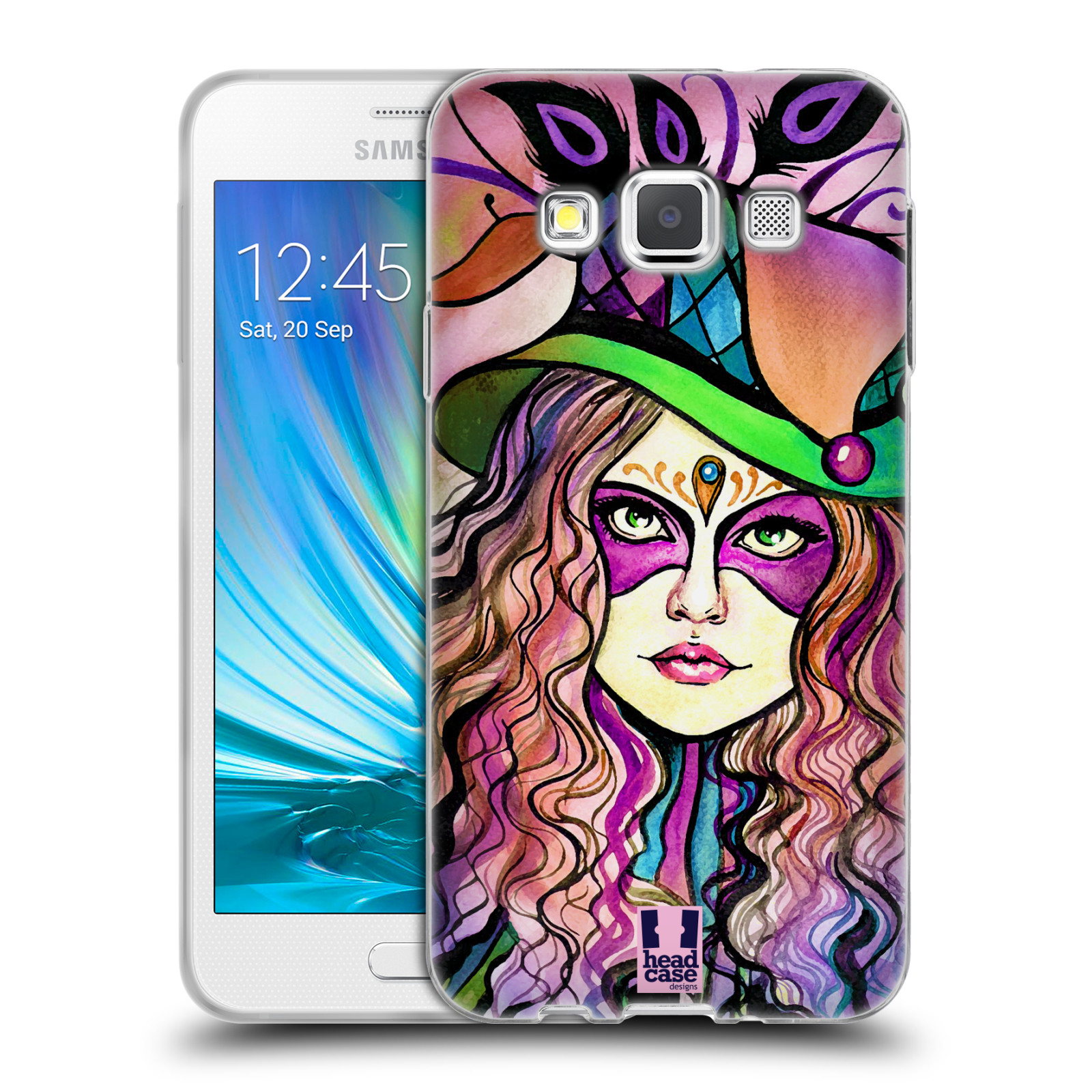 HEAD CASE silikonový obal na mobil Samsung Galaxy A3 vzor Maškarní ples masky kreslené vzory KLOBOUK