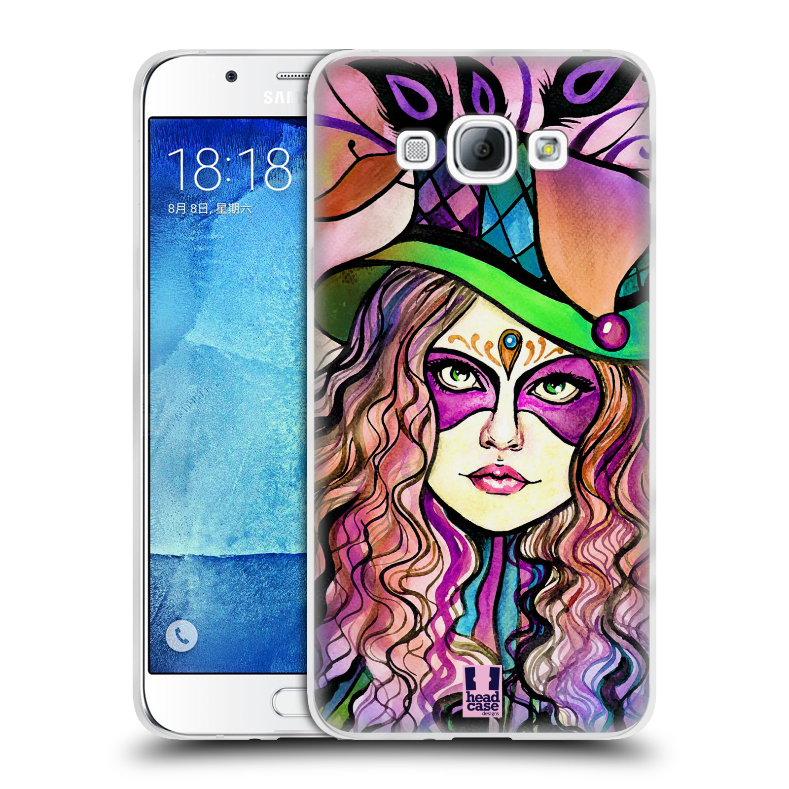 HEAD CASE silikonový obal na mobil Samsung Galaxy A8 vzor Maškarní ples masky kreslené vzory KLOBOUK