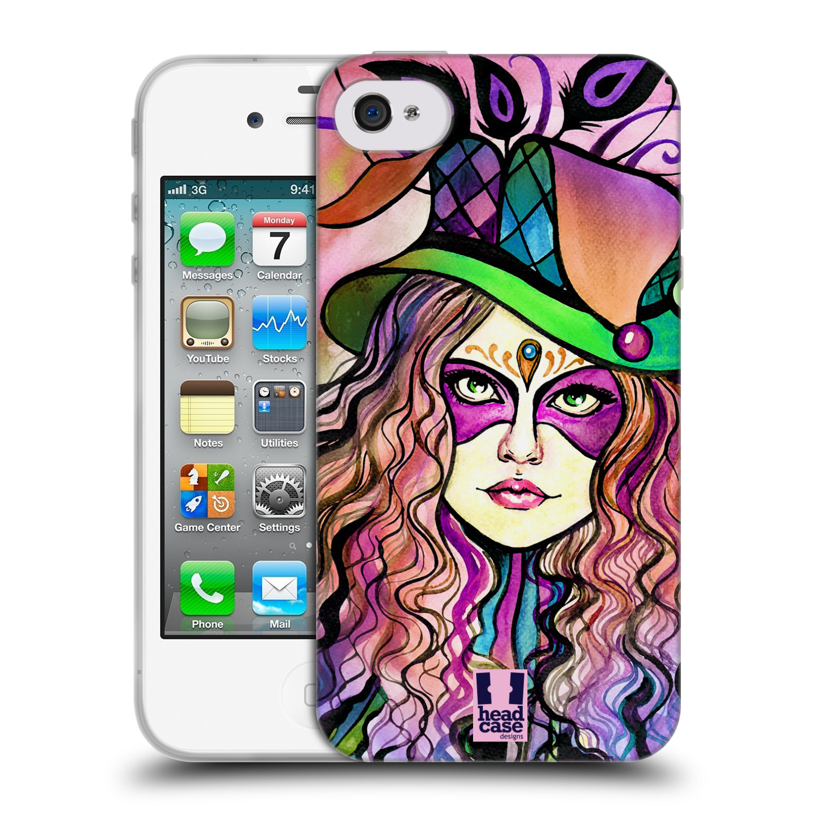 HEAD CASE silikonový obal na mobil Apple Iphone 4/4S vzor Maškarní ples masky kreslené vzory KLOBOUK