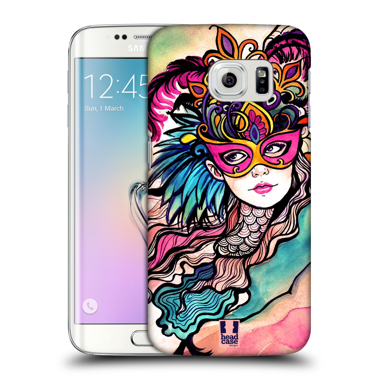 HEAD CASE plastový obal na mobil SAMSUNG Galaxy S6 EDGE (G9250, G925, G925F) vzor Maškarní ples masky kreslené vzory růžová