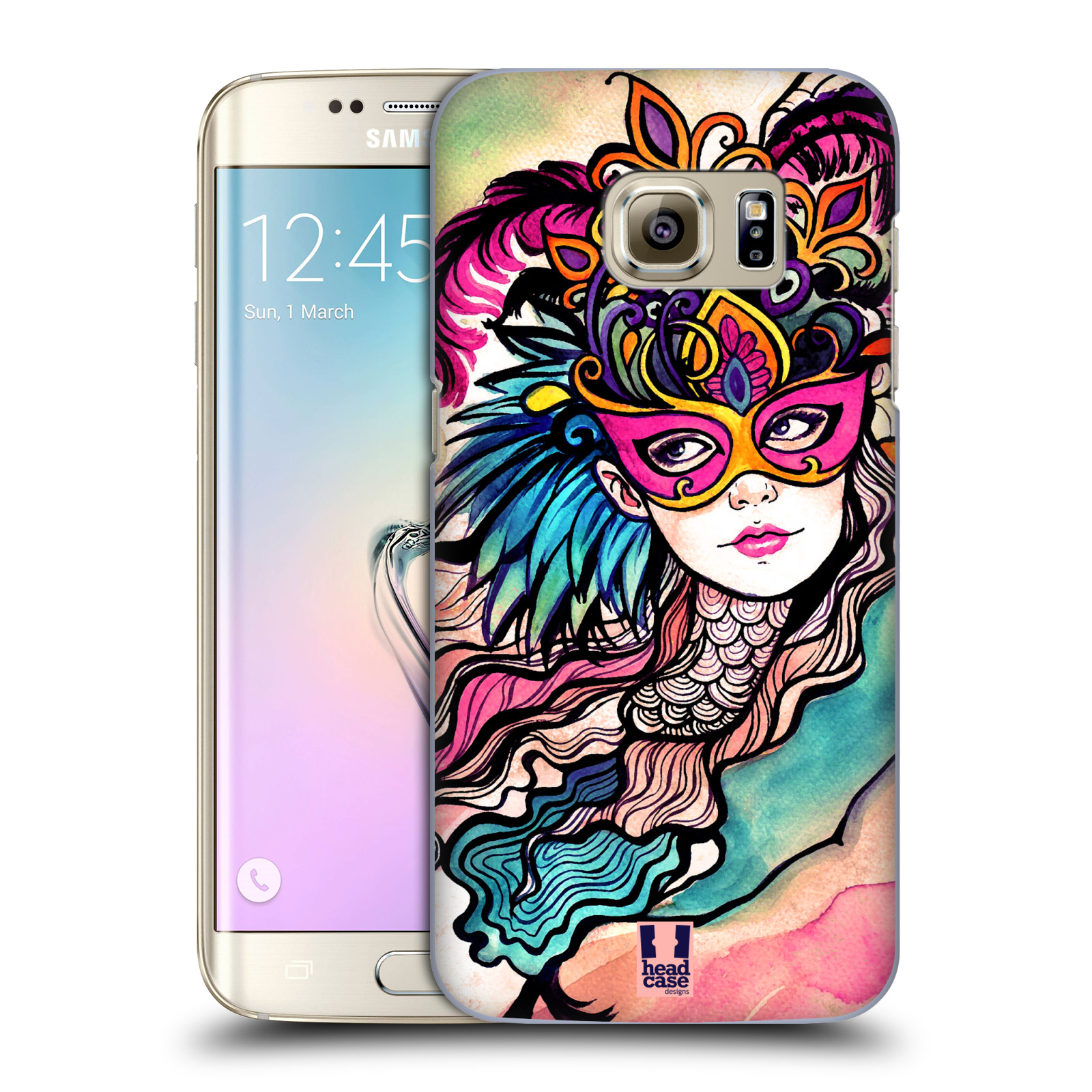 HEAD CASE plastový obal na mobil SAMSUNG GALAXY S7 EDGE vzor Maškarní ples masky kreslené vzory růžová