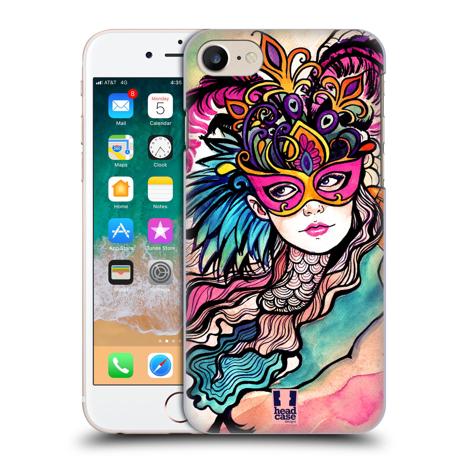HEAD CASE plastový obal na mobil Apple Iphone 7 vzor Maškarní ples masky kreslené vzory růžová