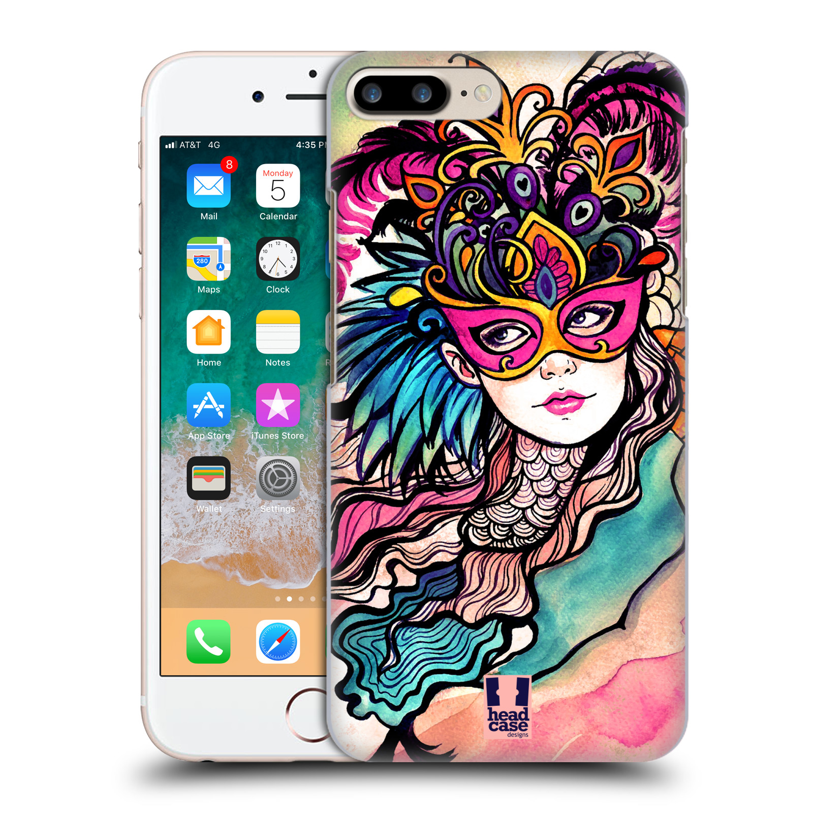 HEAD CASE plastový obal na mobil Apple Iphone 7 PLUS vzor Maškarní ples masky kreslené vzory růžová