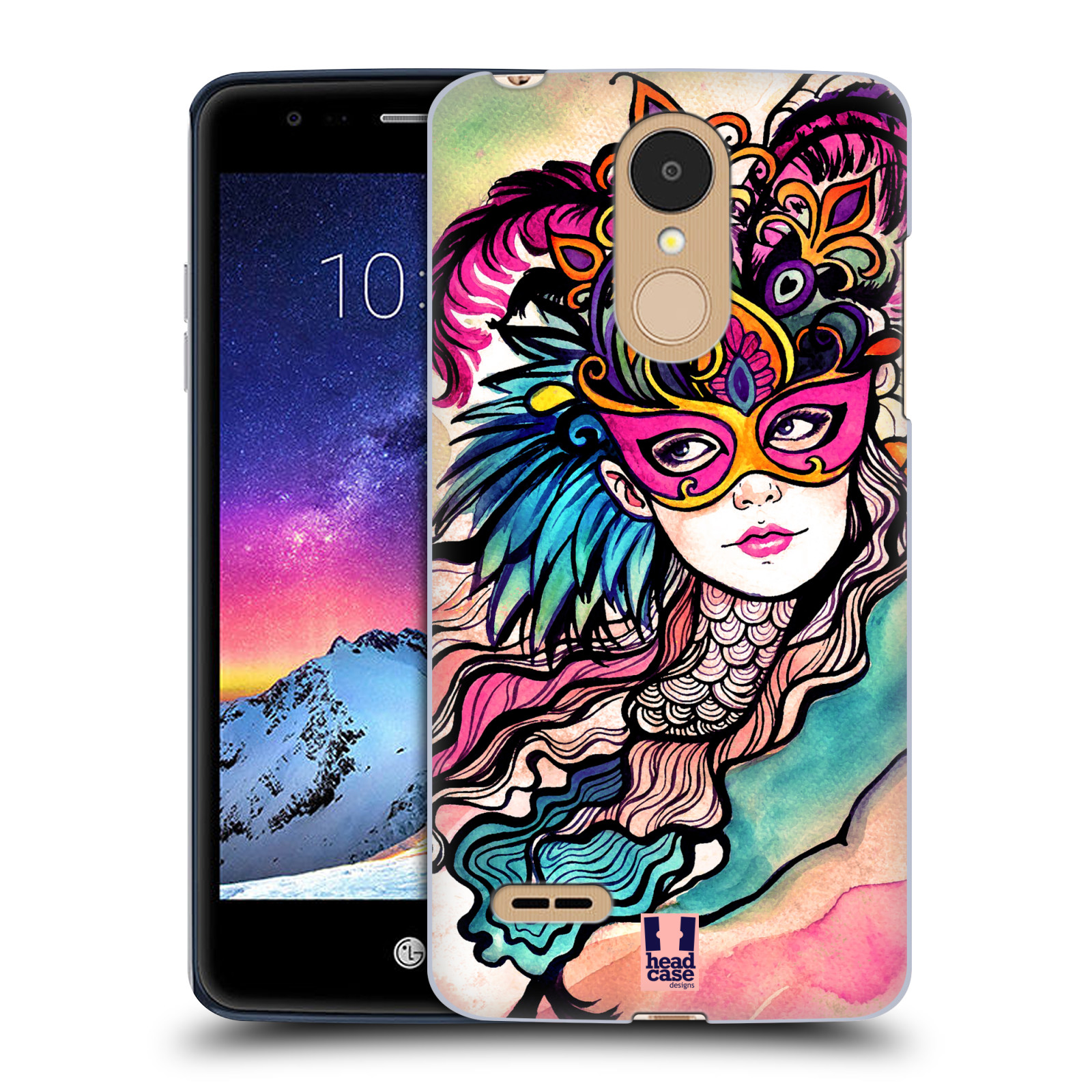 HEAD CASE plastový obal na mobil LG K9 / K8 2018 vzor Maškarní ples masky kreslené vzory růžová