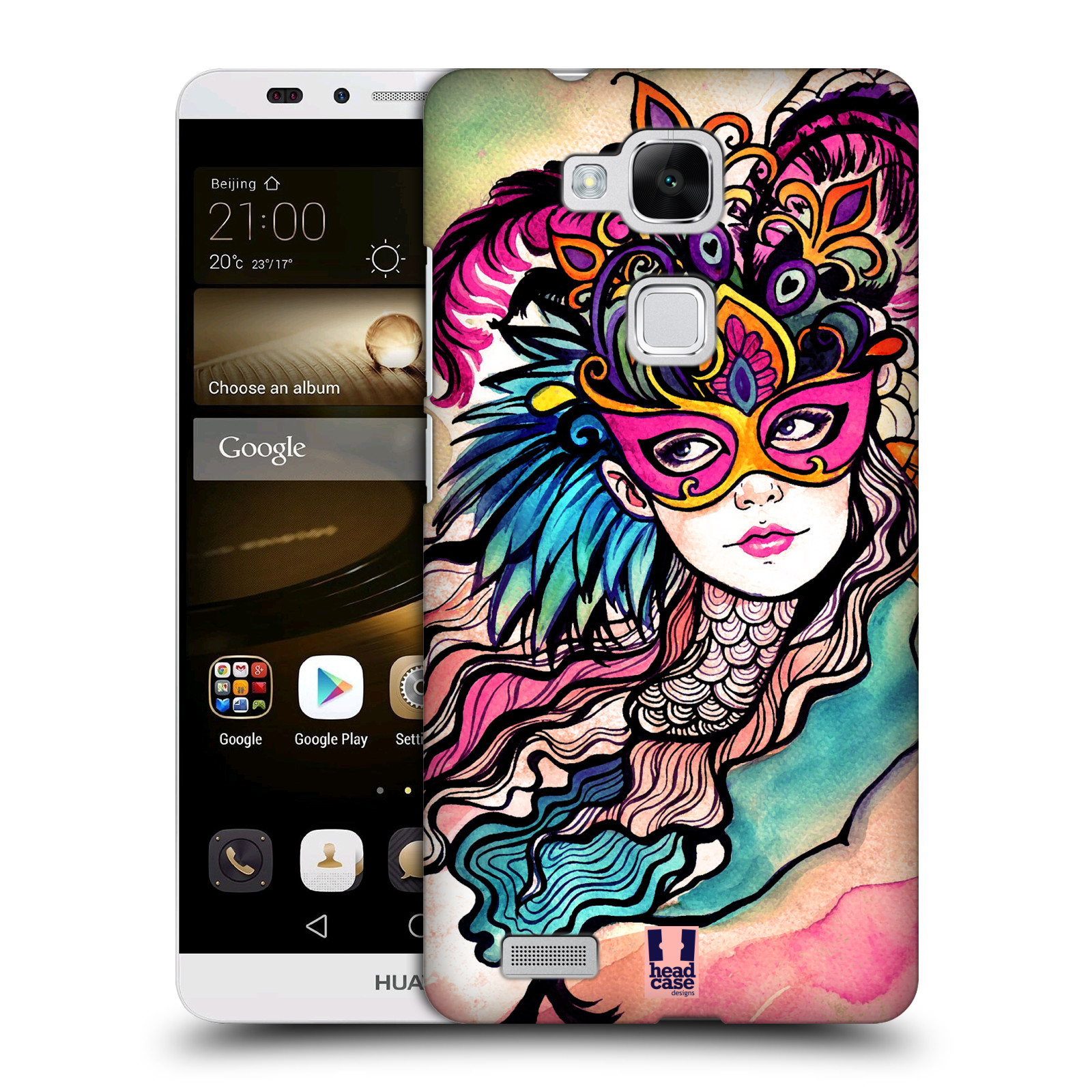 HEAD CASE plastový obal na mobil Huawei Mate 7 vzor Maškarní ples masky kreslené vzory růžová