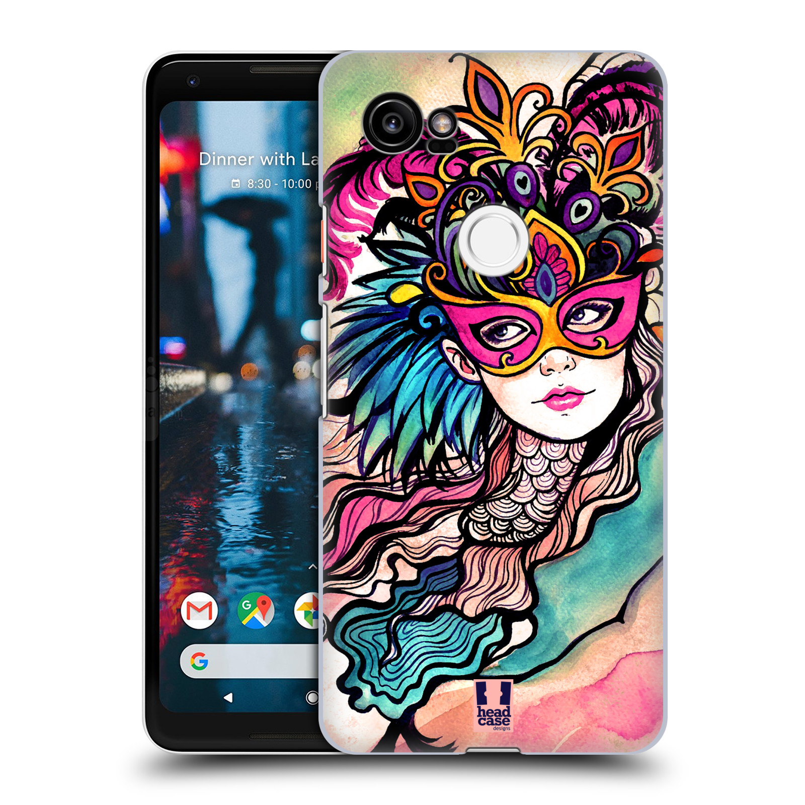 HEAD CASE plastový obal na mobil Google Pixel 2 XL vzor Maškarní ples masky kreslené vzory růžová