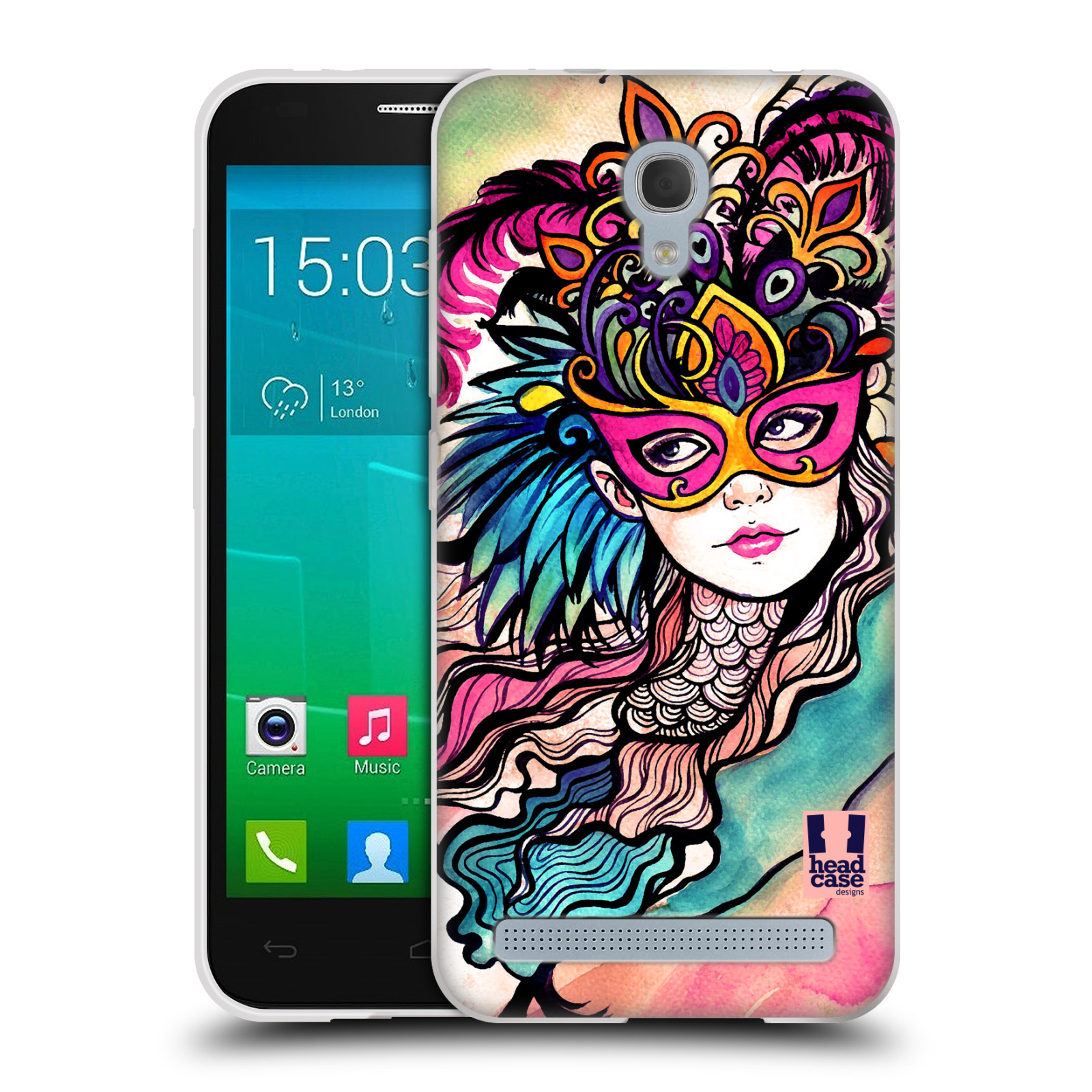 HEAD CASE silikonový obal na mobil Alcatel Idol 2 MINI S 6036Y vzor Maškarní ples masky kreslené vzory růžová