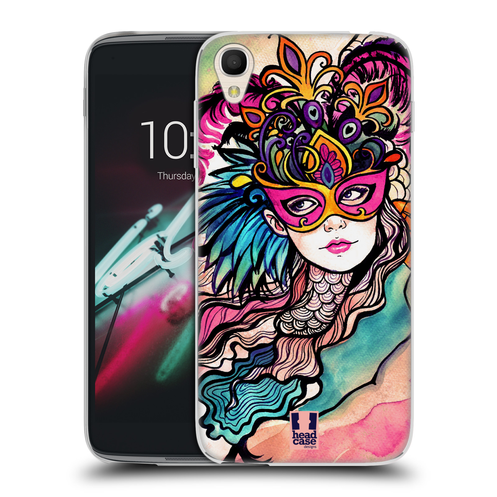 HEAD CASE silikonový obal na mobil Alcatel Idol 3 OT-6039Y (4.7) vzor Maškarní ples masky kreslené vzory růžová